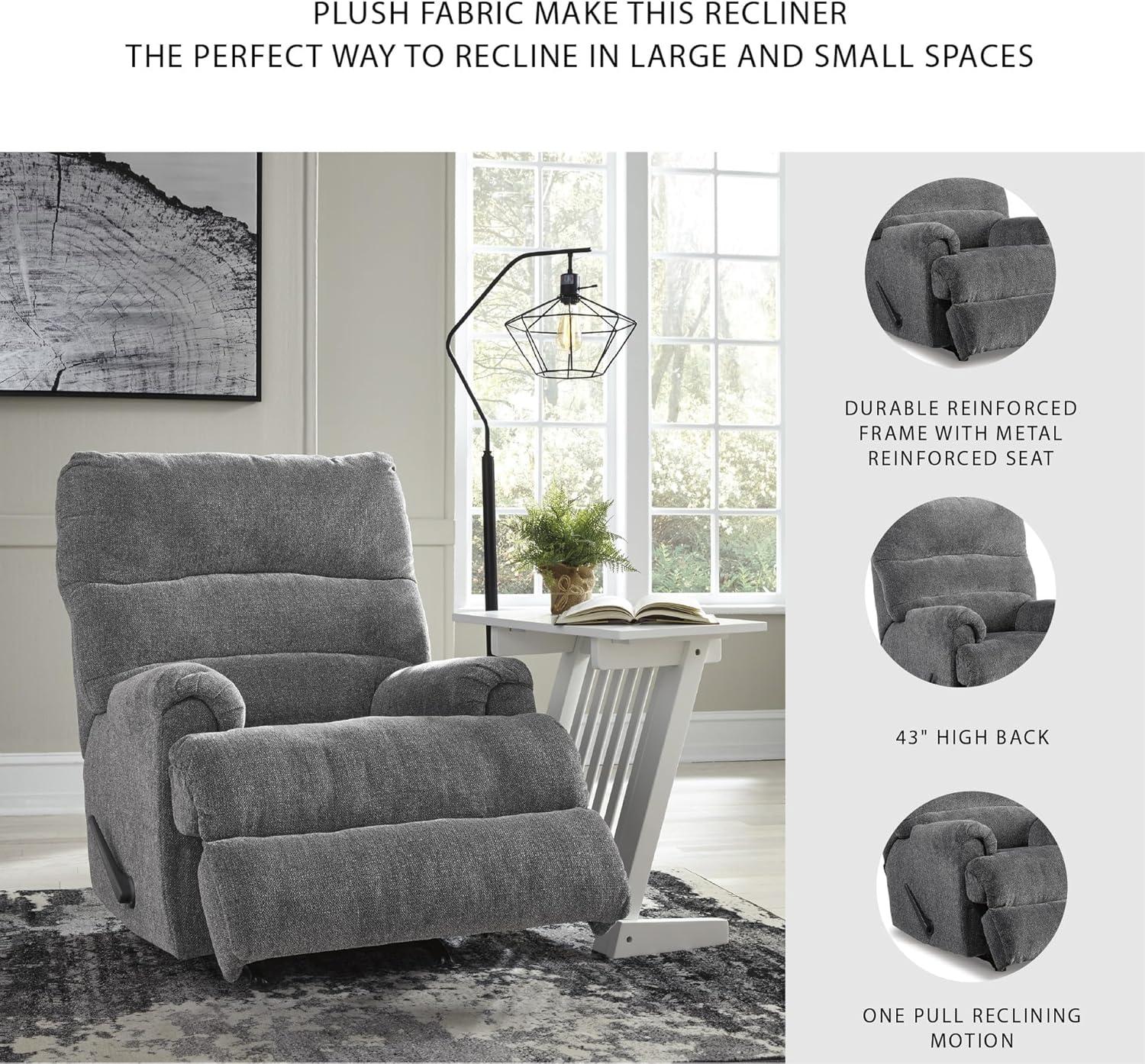 imageSignature Design by Ashley Man Fort Traditional One Pull Rocker Recliner BeigeDark Gray