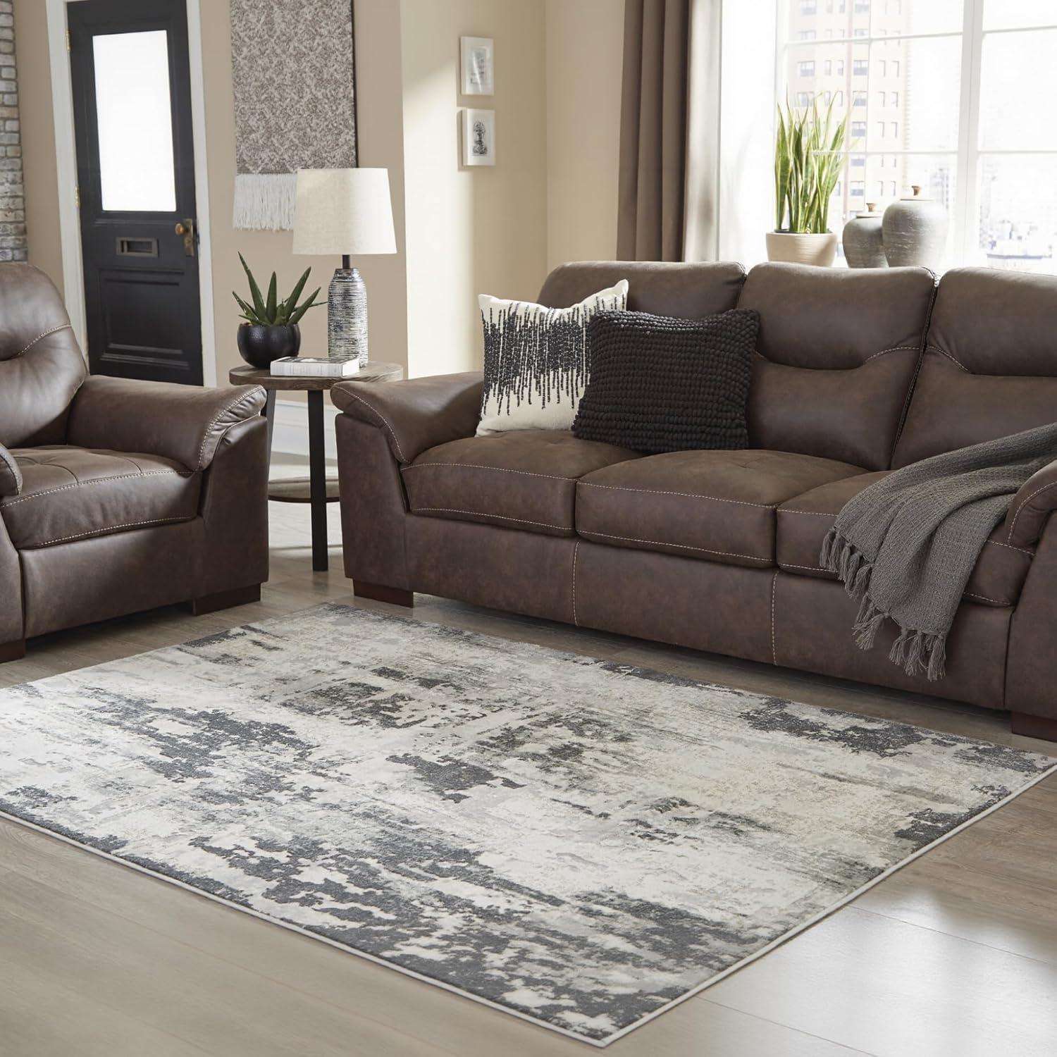 imageSignature Design by Ashley Mazatl Contemporary 8 x 10 Medium Pile Abstract Design Rug Cream Gold ampamp Gray710 x 102 Rectangular