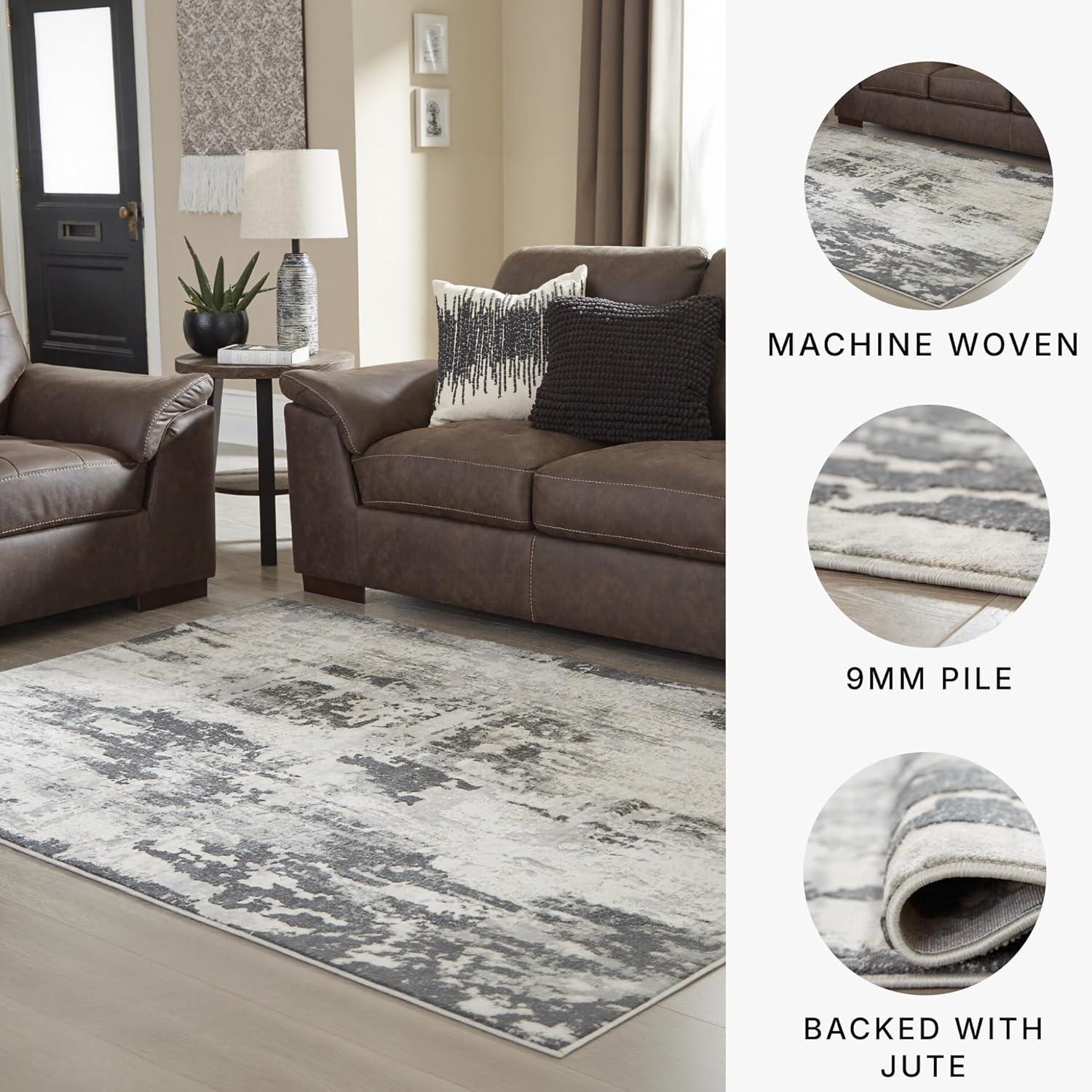 imageSignature Design by Ashley Mazatl Contemporary 8 x 10 Medium Pile Abstract Design Rug Cream Gold ampamp Gray710 x 102 Rectangular