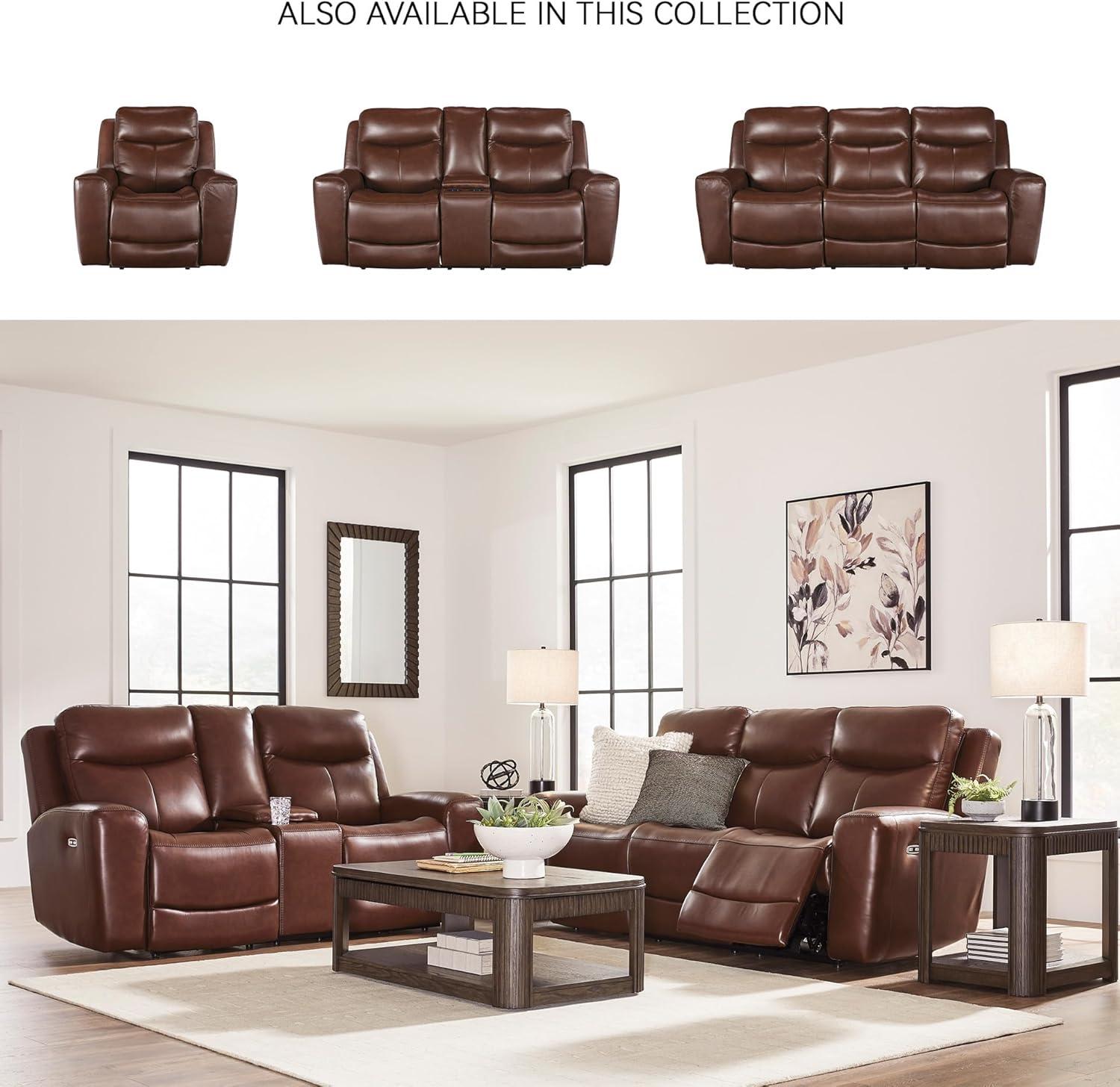imageSignature Design by Ashley Mighty Moves Contemporary Leather Match Power Recliner with USB Ports Dark Brown