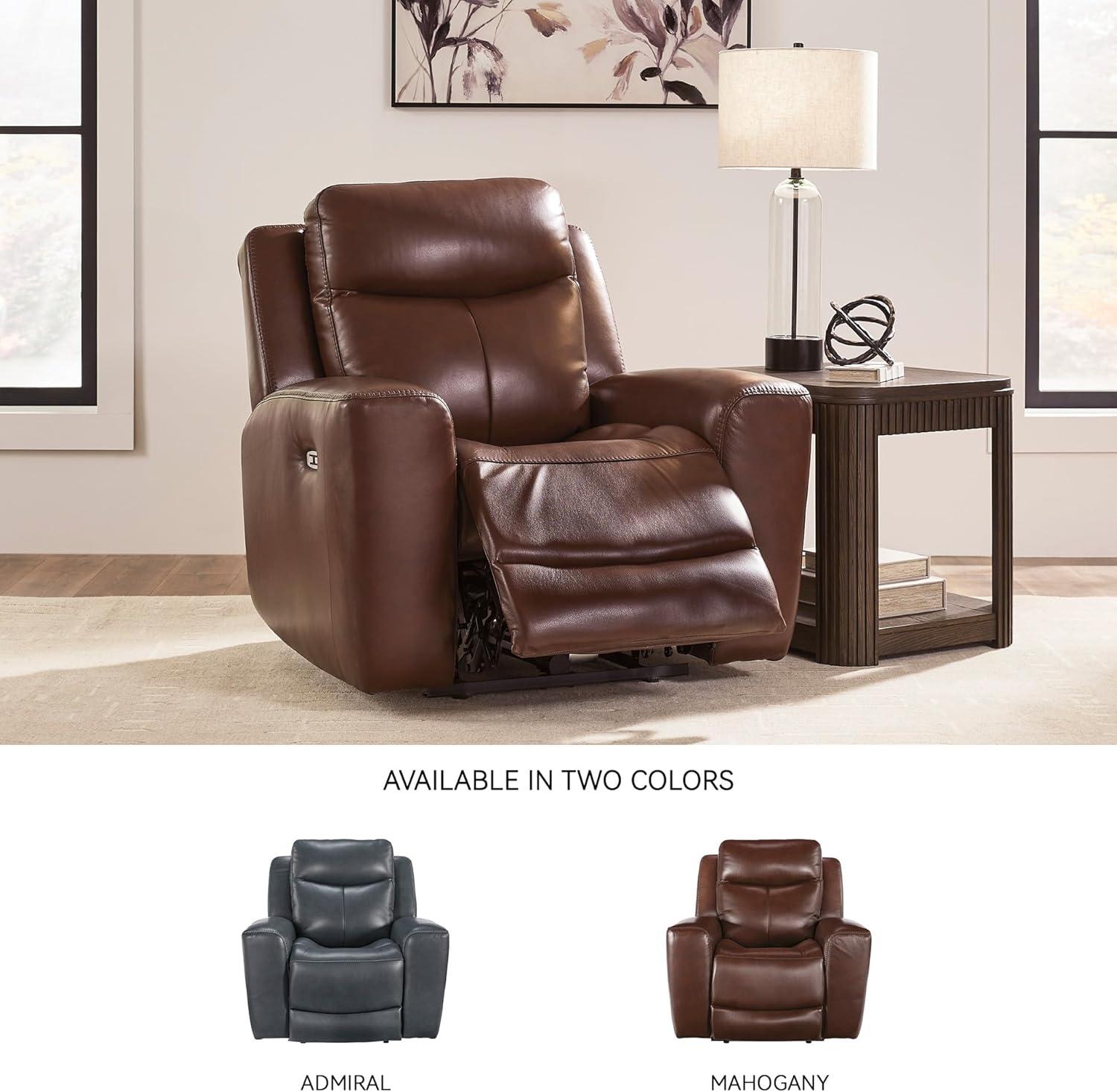 imageSignature Design by Ashley Mighty Moves Contemporary Leather Match Power Recliner with USB Ports Dark Brown