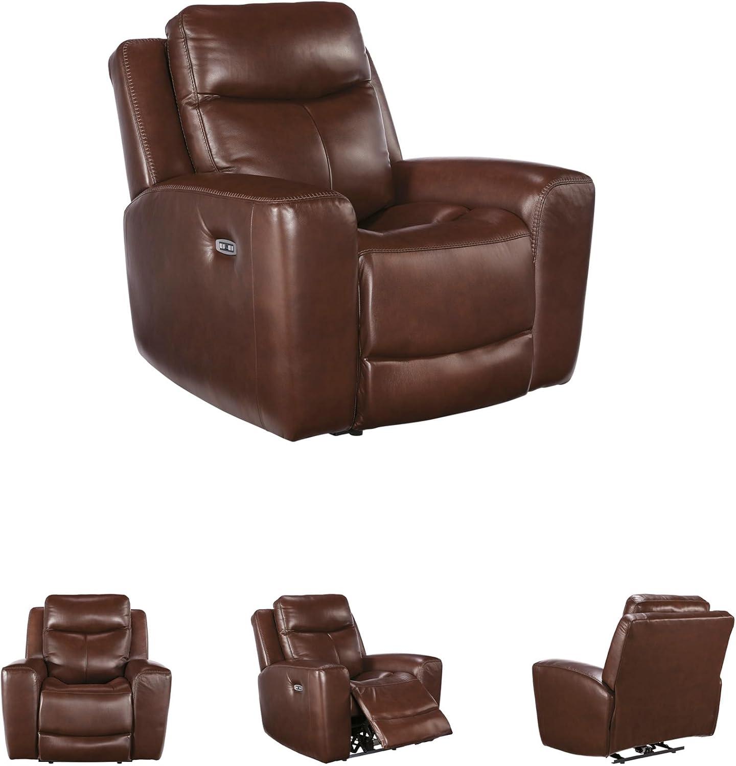 imageSignature Design by Ashley Mighty Moves Contemporary Leather Match Power Recliner with USB Ports Dark Brown