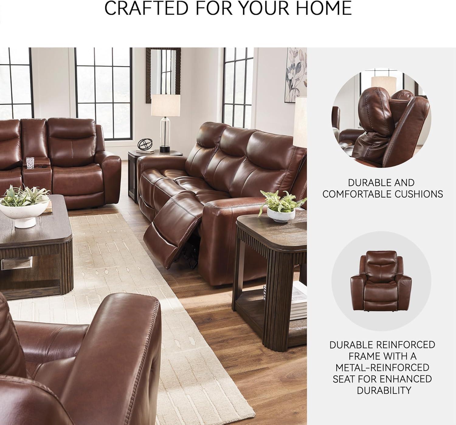 imageSignature Design by Ashley Mighty Moves Contemporary Leather Match Power Recliner with USB Ports Dark Brown