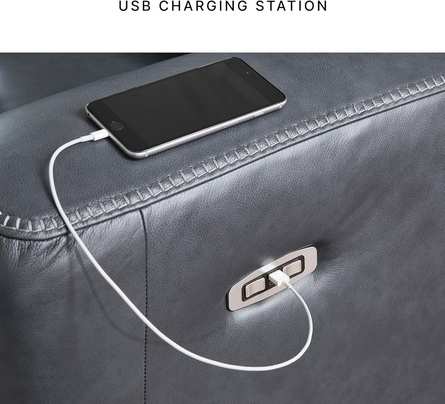 imageSignature Design by Ashley Mighty Moves Urban Leather Match Power Recliner Adjustable Headrest USB Charging Port and Storage Blue