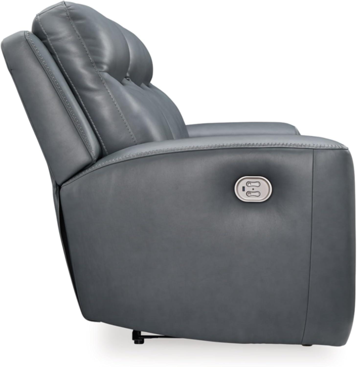 imageSignature Design by Ashley Mindanao Contemporary Leather Match Upholstered Power Reclining Sofa with Adjustable Headrest and USB Ports Gray