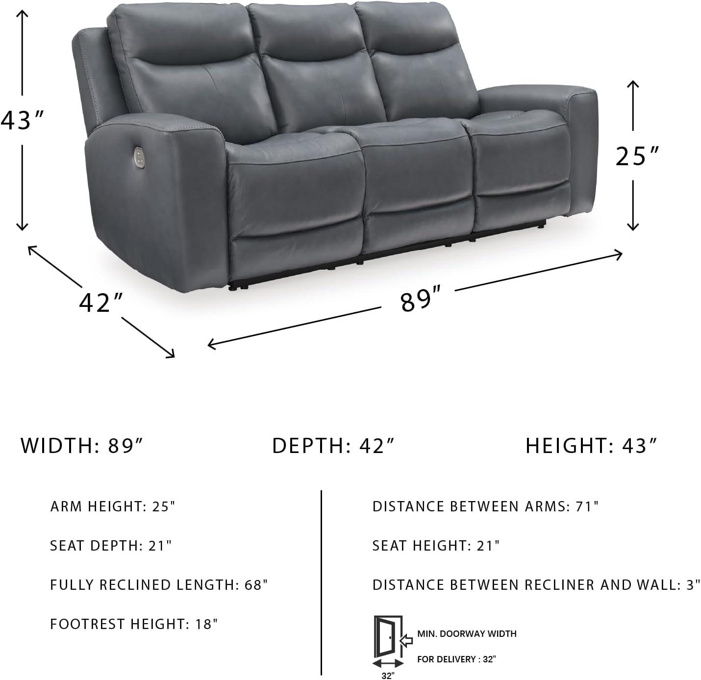 imageSignature Design by Ashley Mindanao Contemporary Leather Match Upholstered Power Reclining Sofa with Adjustable Headrest and USB Ports Gray