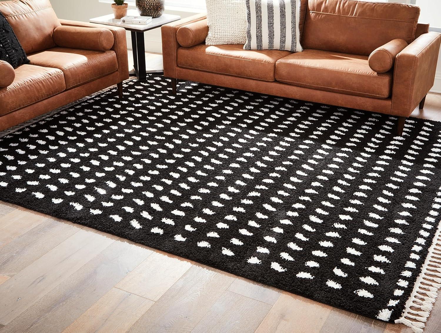 imageSignature Design by Ashley Minston Contemporary 5 x 7 Machine Woven Dot Design with Braided Tassel Edge Medium Area Rug High Pile Black ampamp White5 x 7