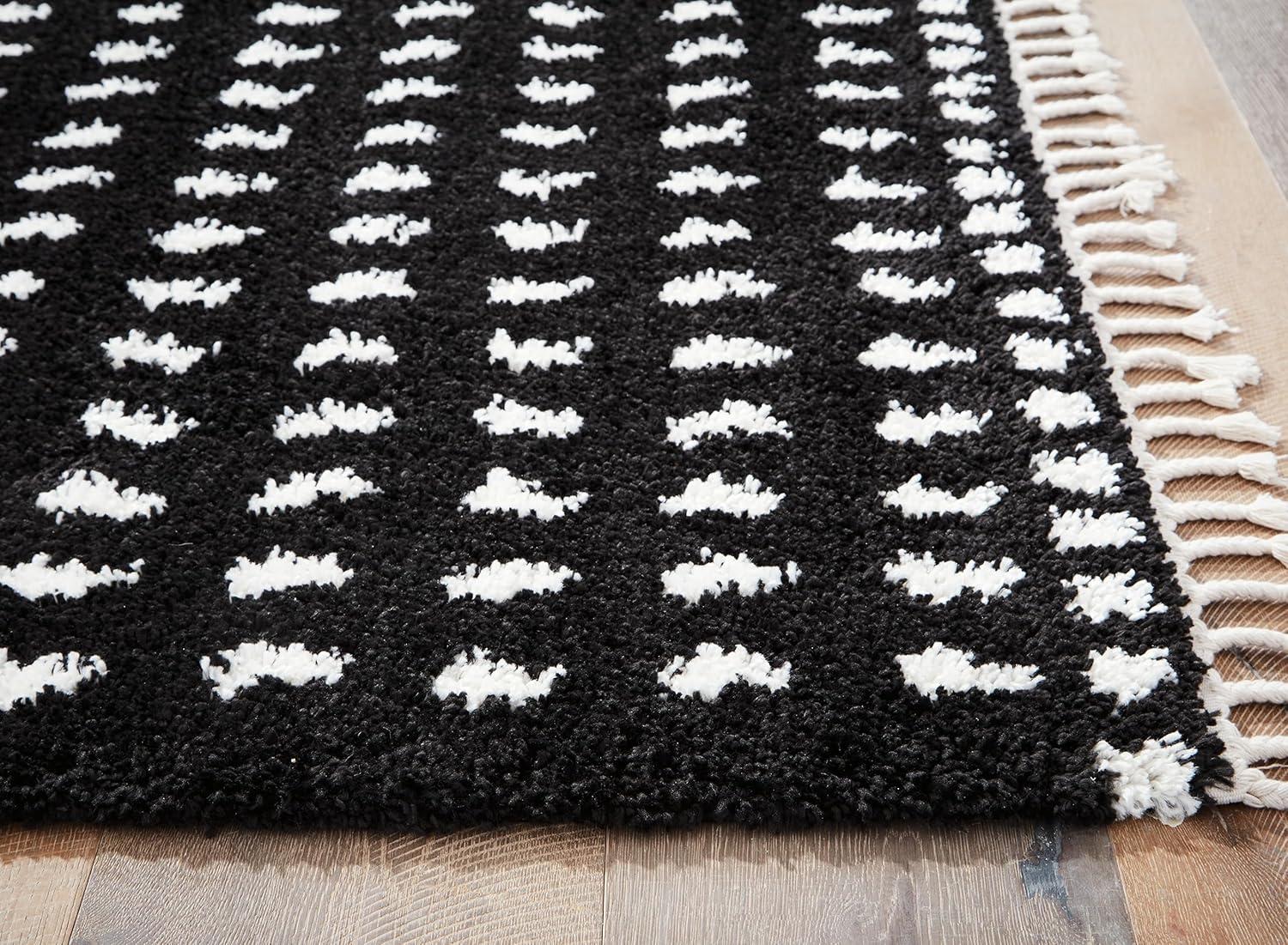 imageSignature Design by Ashley Minston Contemporary 5 x 7 Machine Woven Dot Design with Braided Tassel Edge Medium Area Rug High Pile Black ampamp White5 x 7