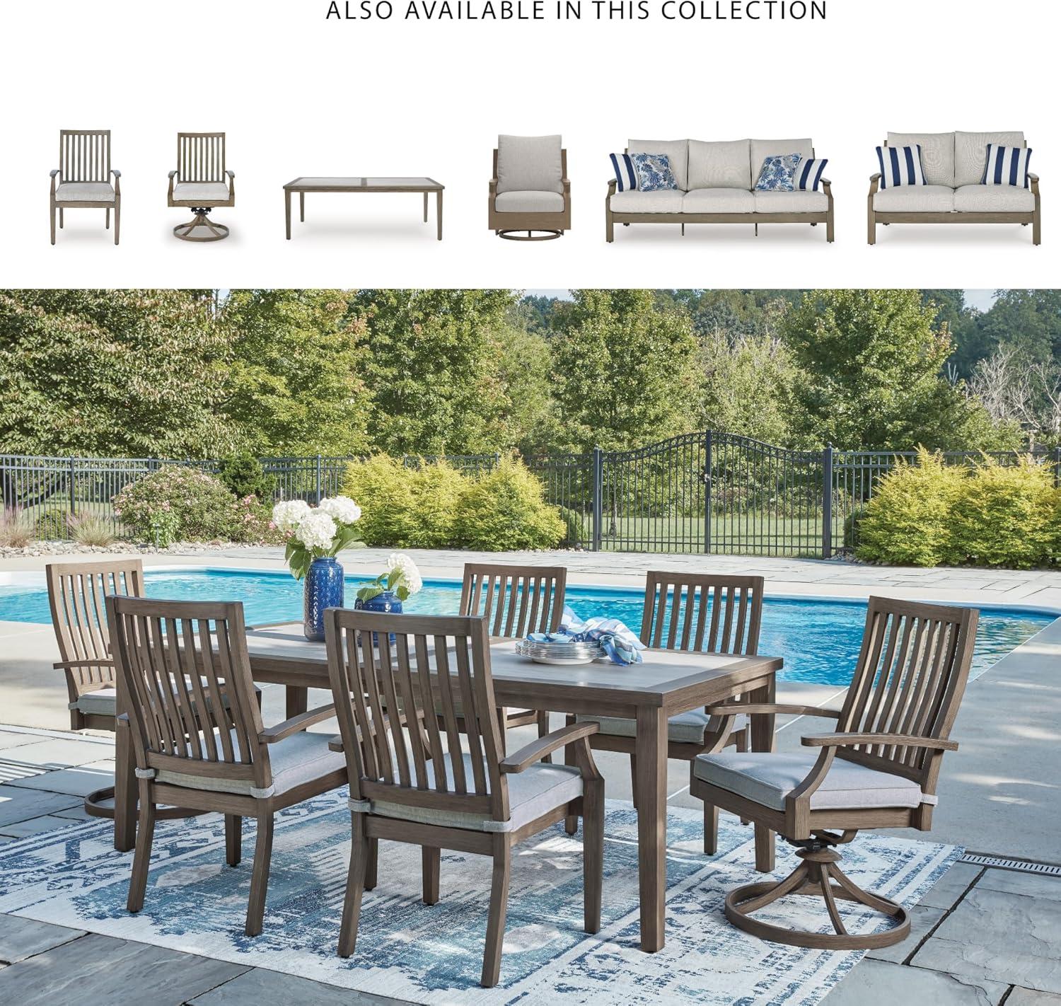 imageSignature Design by Ashley Rainier Ranch Contemporary Sintered Stone Tabletop Outdoor Dining Table with 4 Legs Light Brown ampamp Beige