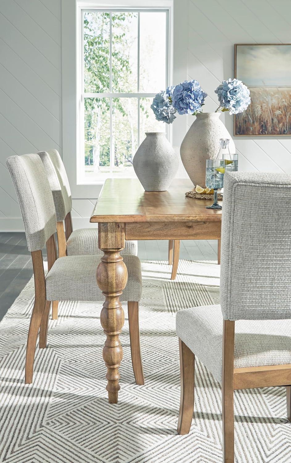 imageSignature Design by Ashley Rybergston Casual Stain Resistant Upholstered Solid Wood Dining Chair Set of 2 Beige ampamp Light Brown