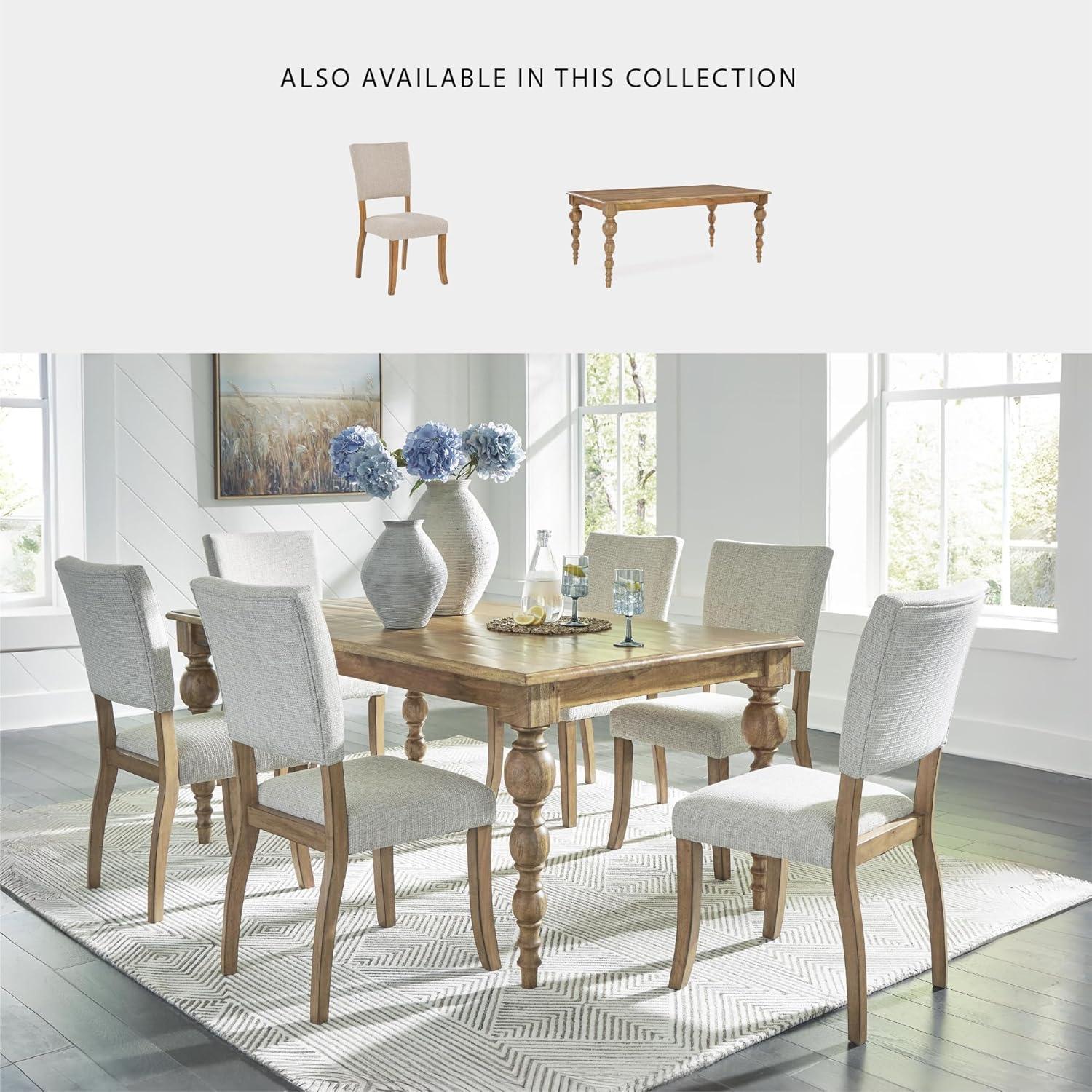 imageSignature Design by Ashley Rybergston Casual Stain Resistant Upholstered Solid Wood Dining Chair Set of 2 Beige ampamp Light Brown