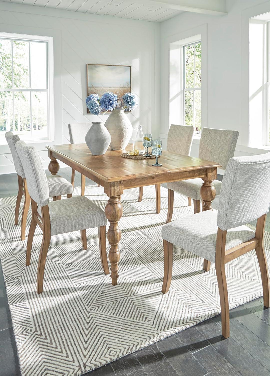 imageSignature Design by Ashley Rybergston Casual Stain Resistant Upholstered Solid Wood Dining Chair Set of 2 Beige ampamp Light Brown