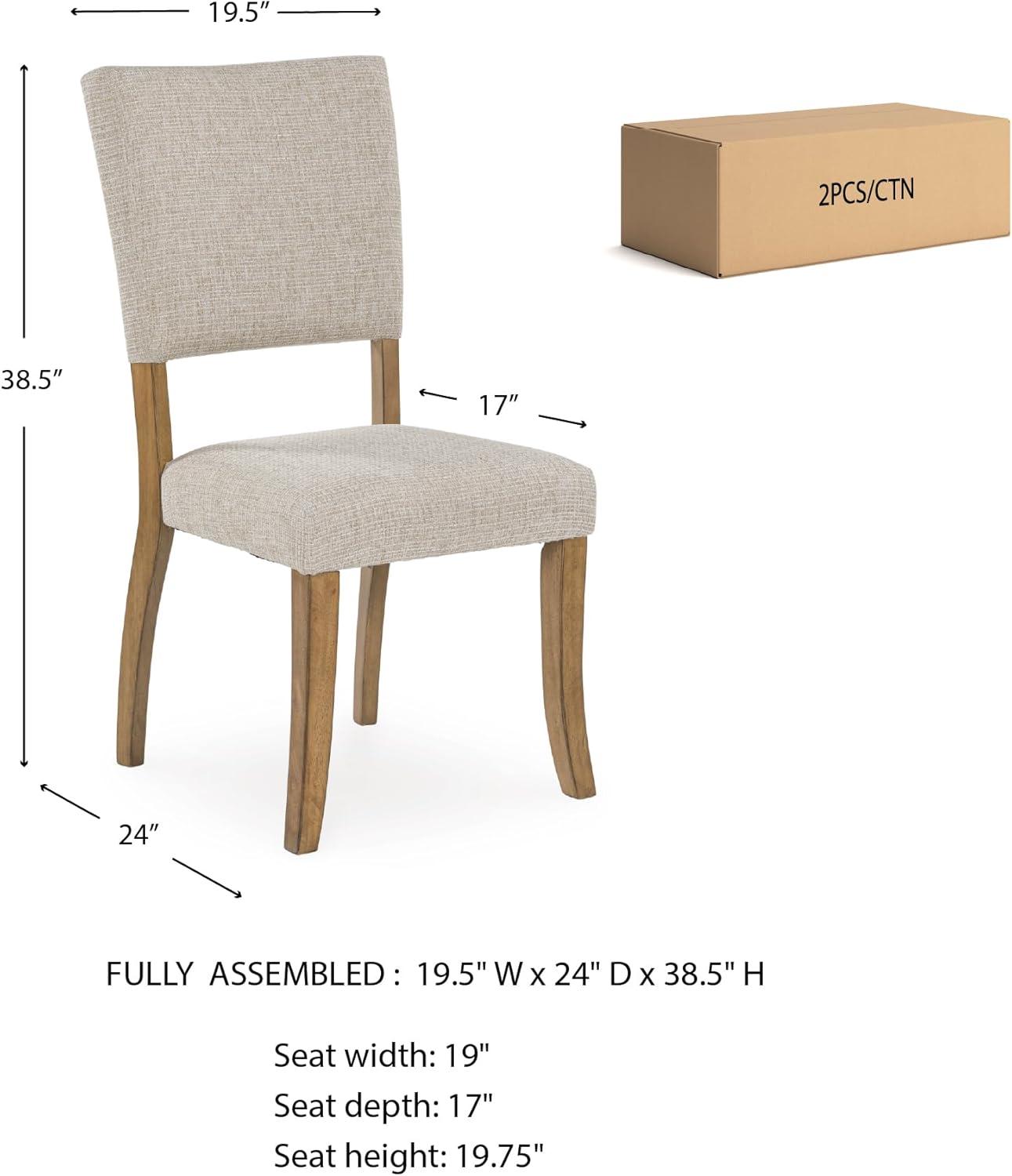 imageSignature Design by Ashley Rybergston Casual Stain Resistant Upholstered Solid Wood Dining Chair Set of 2 Beige ampamp Light Brown
