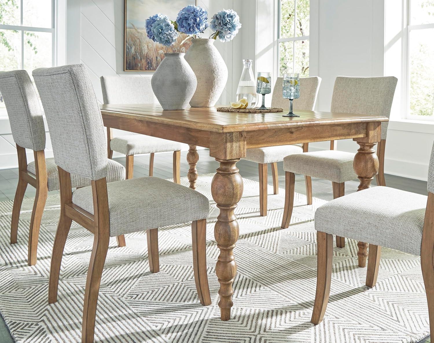 imageSignature Design by Ashley Rybergston Casual Stain Resistant Upholstered Solid Wood Dining Chair Set of 2 Beige ampamp Light Brown