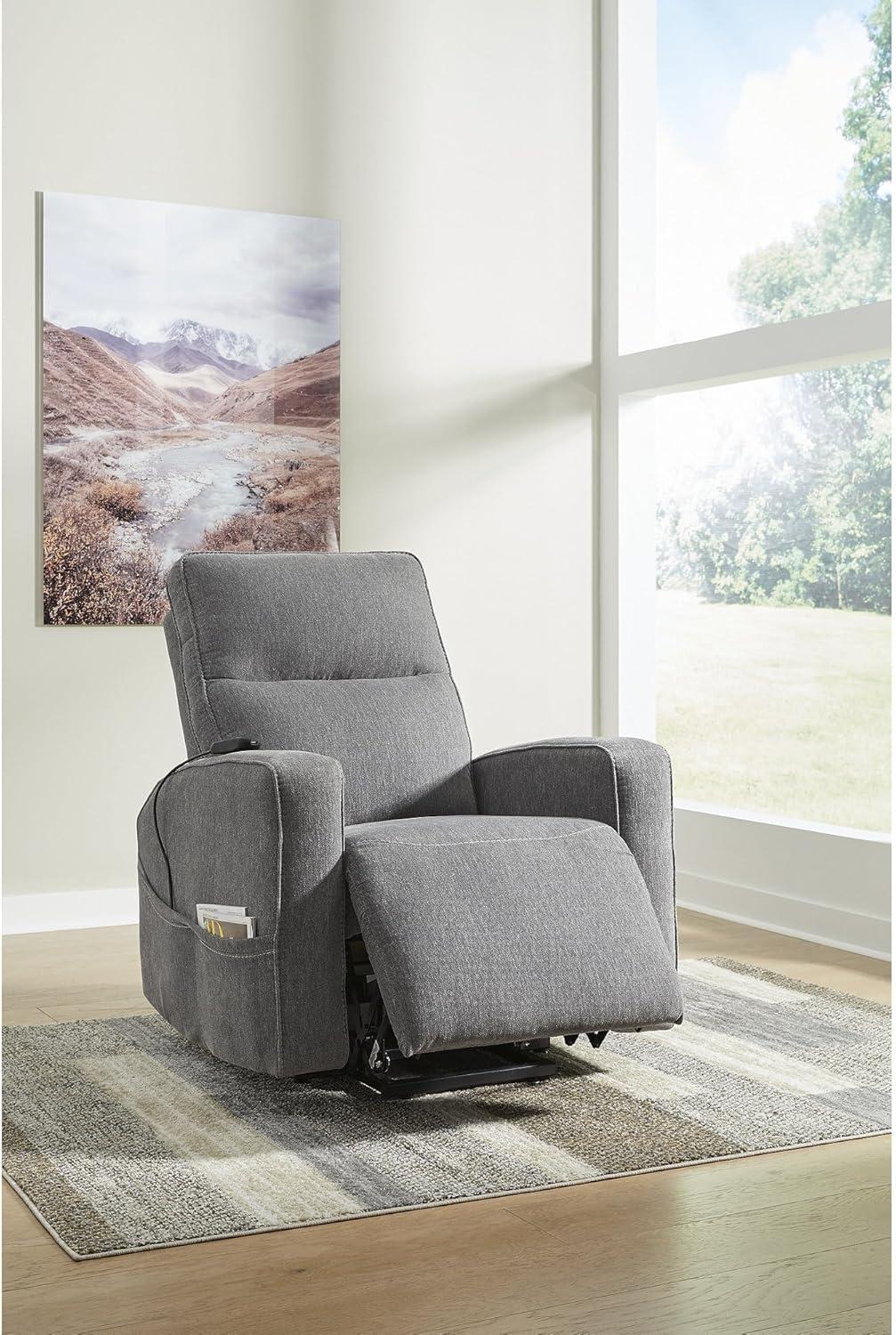 imageSignature Design by Ashley Starganza Modern Stain Resistant Power Lift Recliner with Heat Massage Function and Side Pocket Gray