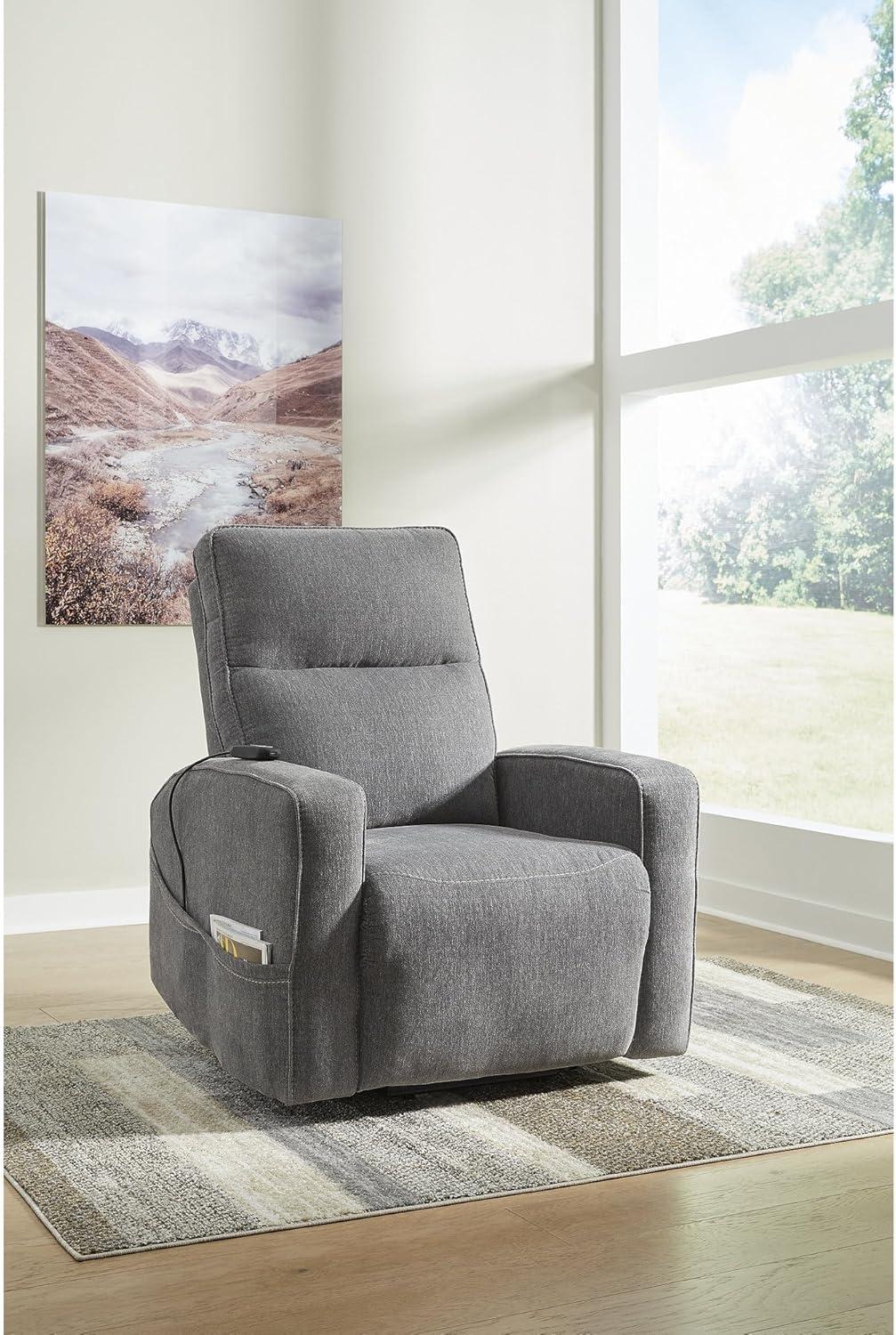 imageSignature Design by Ashley Starganza Modern Stain Resistant Power Lift Recliner with Heat Massage Function and Side Pocket Gray