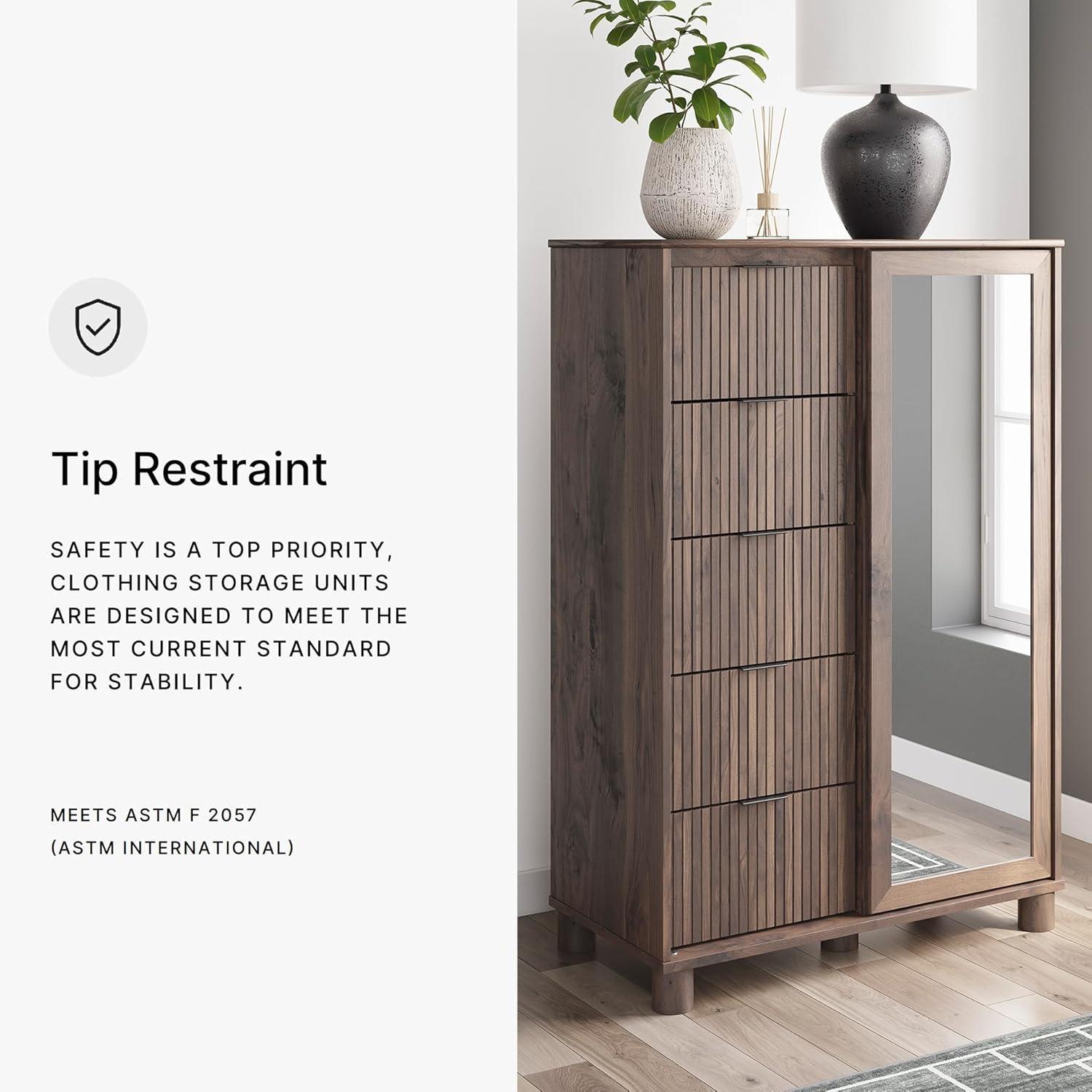 imageSignature Design by Ashley Symarro Casual Dressing 5Drawer Chest with Walnut Finish Dark Brown