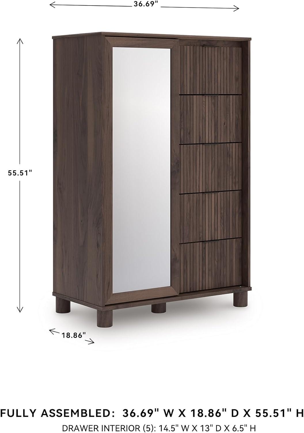 imageSignature Design by Ashley Symarro Casual Dressing 5Drawer Chest with Walnut Finish Dark Brown