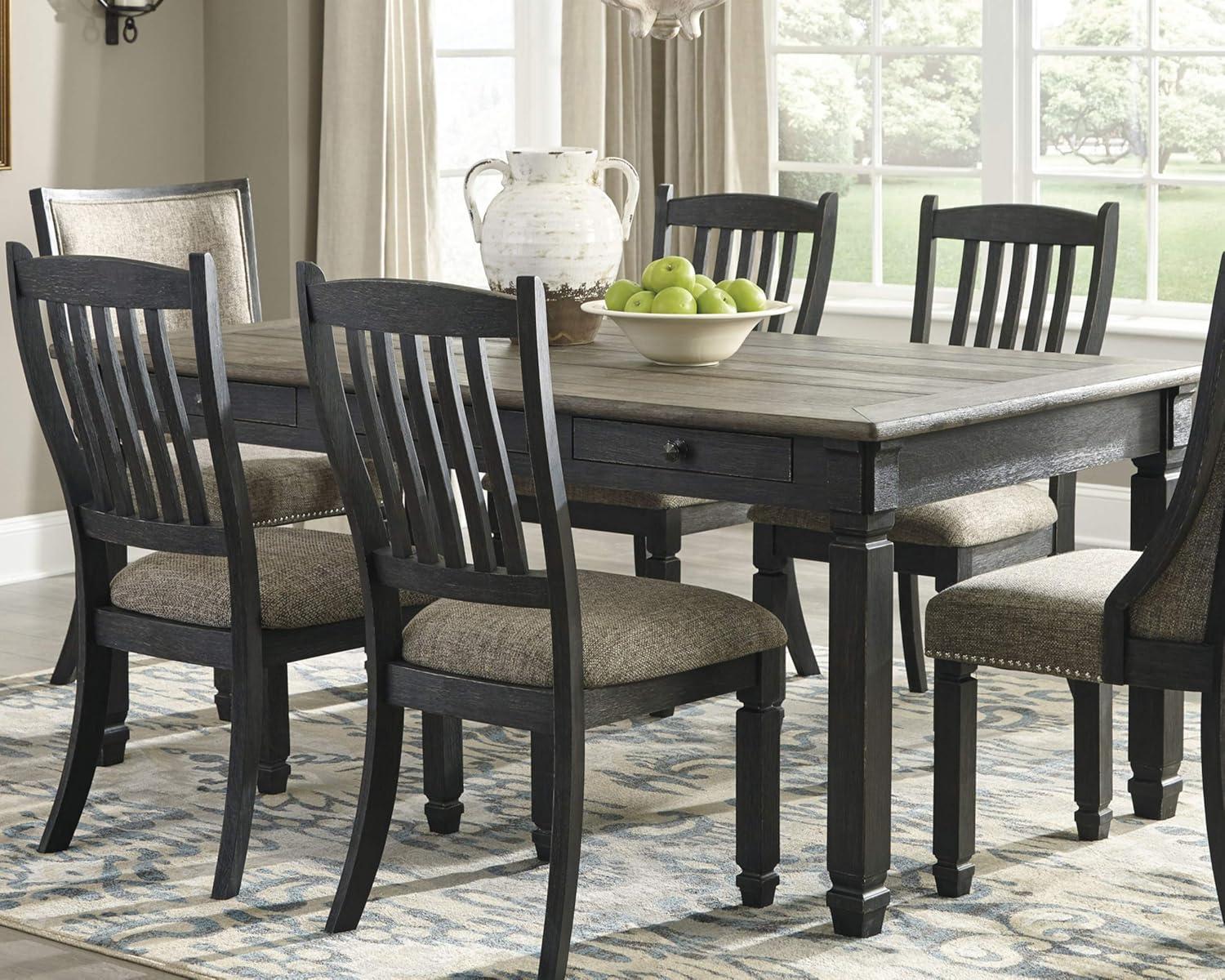 imageSignature Design by Ashley Tyler Creek Farmhouse Dining Table with Drawers Seats up to 6 Almost Black ampamp Tyler Creek Dining Room Upholstered Chair Set of 2 Antique BlackTable  Chair