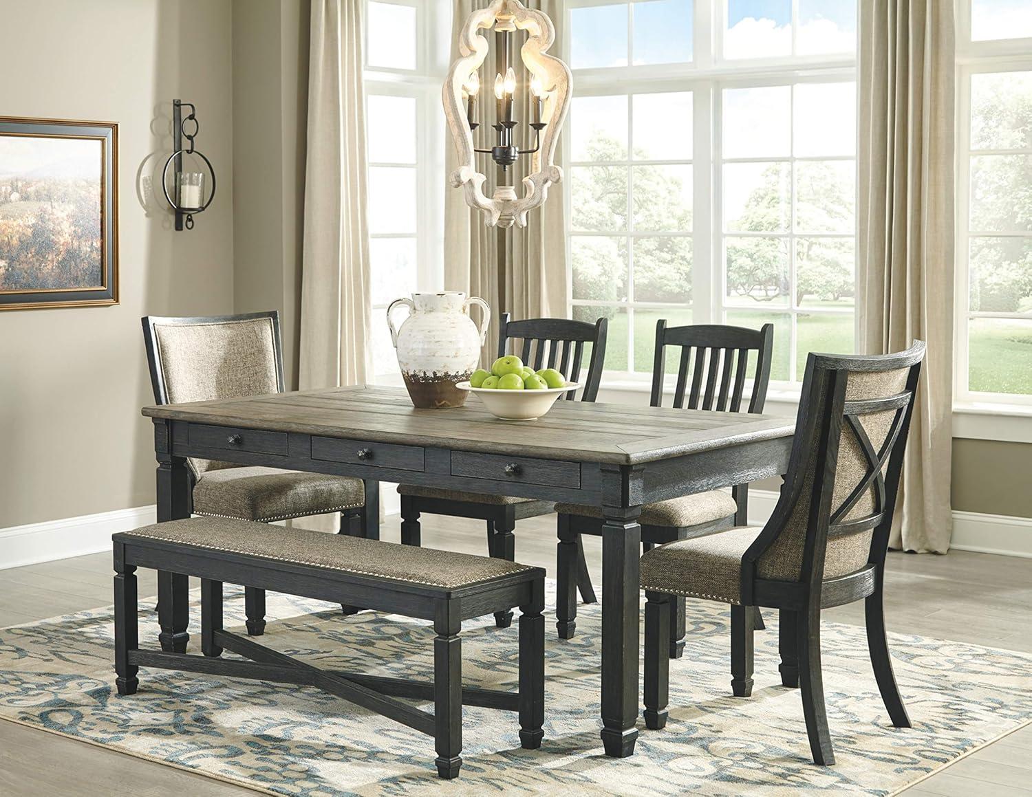 imageSignature Design by Ashley Tyler Creek Farmhouse Dining Table with Drawers Seats up to 6 Almost Black ampamp Tyler Creek Dining Room Upholstered Chair Set of 2 Antique BlackTable  Chair
