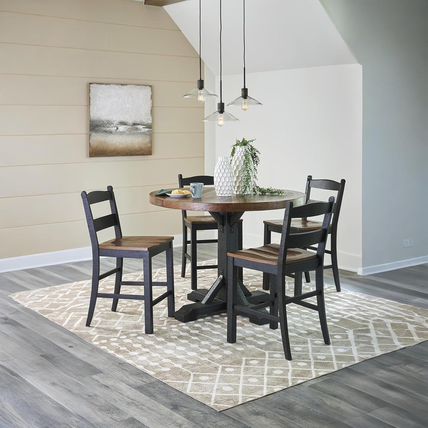 imageSignature Design by Ashley Valebeck Cottage Counter Height Dining Table with Cross Base Dark Brown ampamp BlackRound