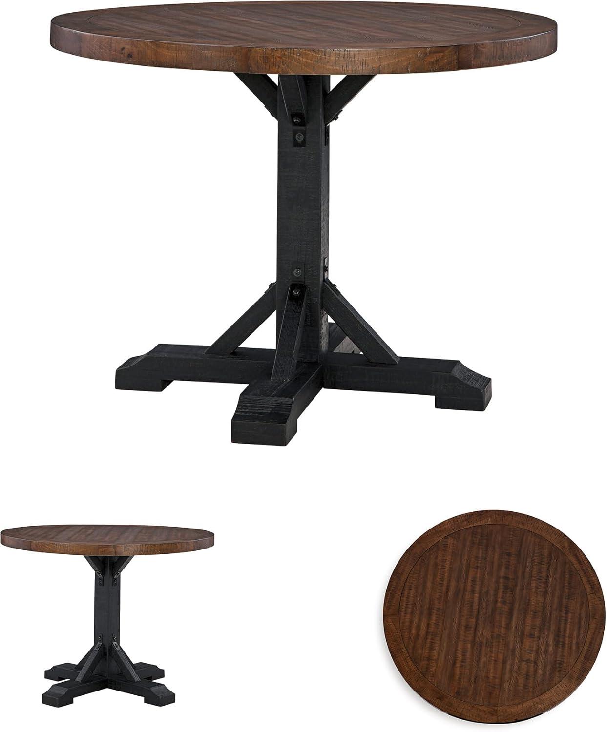 imageSignature Design by Ashley Valebeck Cottage Counter Height Dining Table with Cross Base Dark Brown ampamp BlackRound