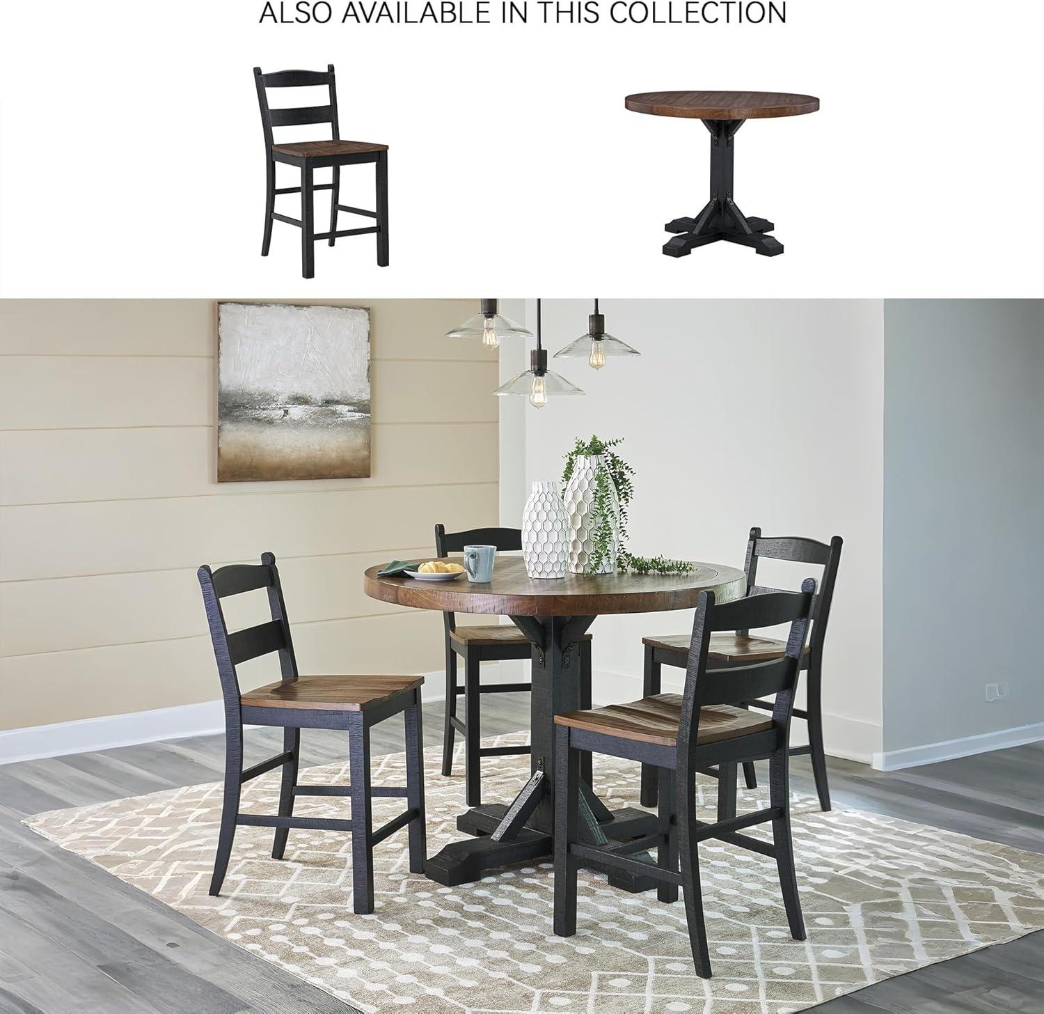 imageSignature Design by Ashley Valebeck Cottage Counter Height Dining Table with Cross Base Dark Brown ampamp BlackRound