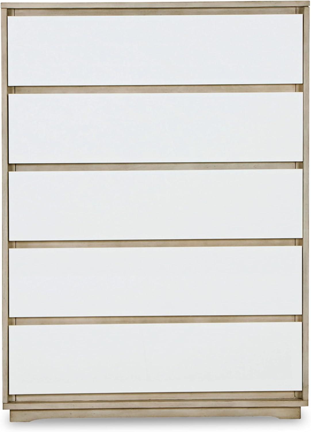 imageSignature Design by Ashley Wendora Casual 5 Drawer Rubber Wood Chest White ampamp Beige