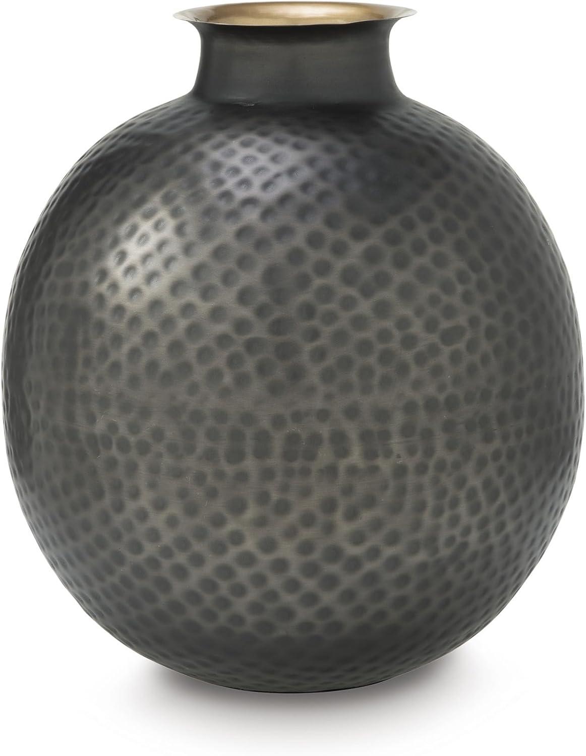 imageSignature Design by Ashley Woody Contemporary Vase with Hammered Detail Gray ampamp GoldGray  Gold