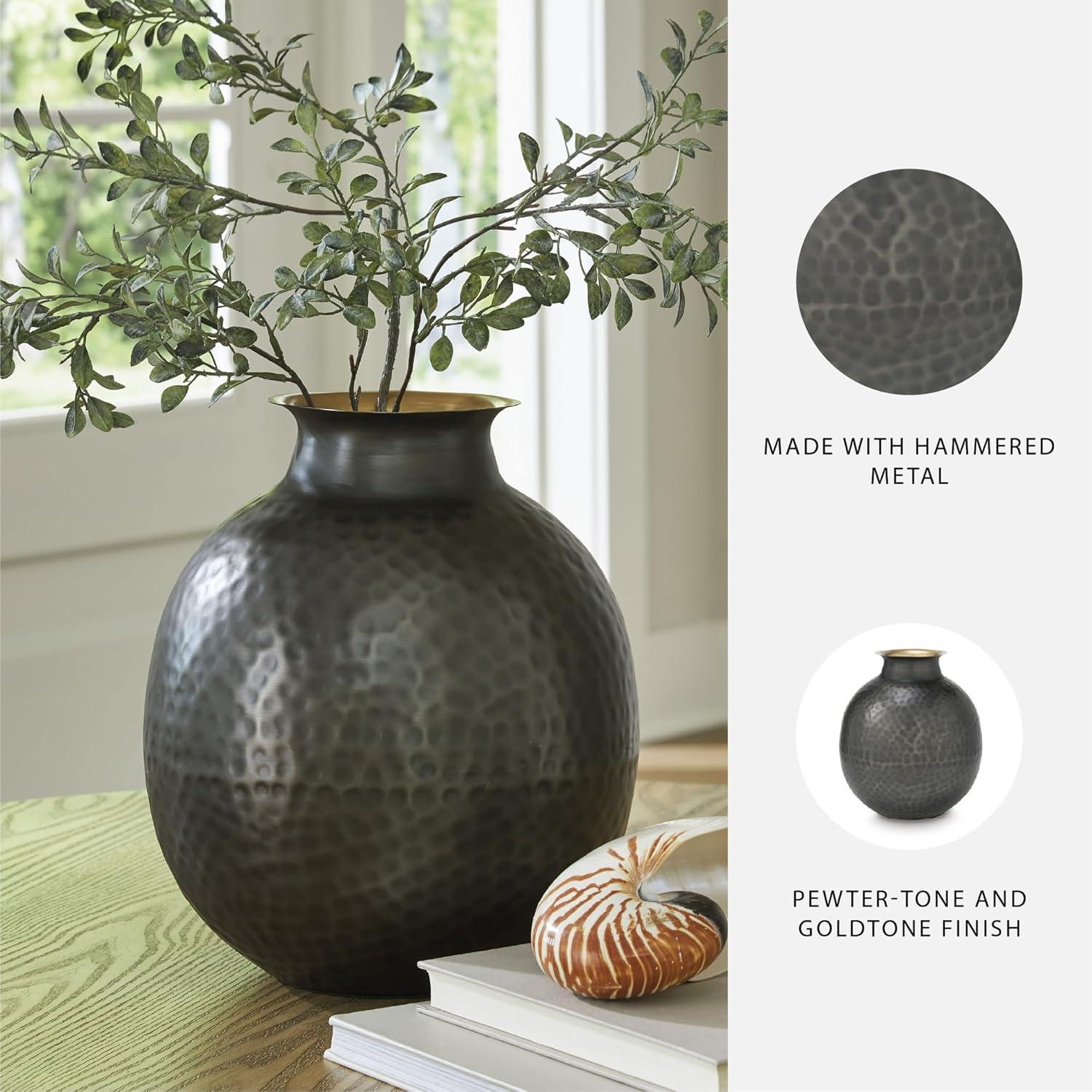 imageSignature Design by Ashley Woody Contemporary Vase with Hammered Detail Gray ampamp GoldGray  Gold