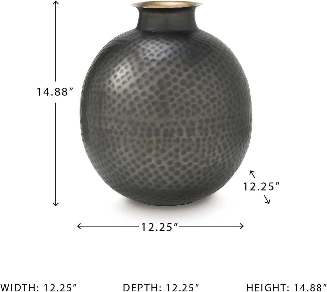 imageSignature Design by Ashley Woody Contemporary Vase with Hammered Detail Gray ampamp GoldGray  Gold