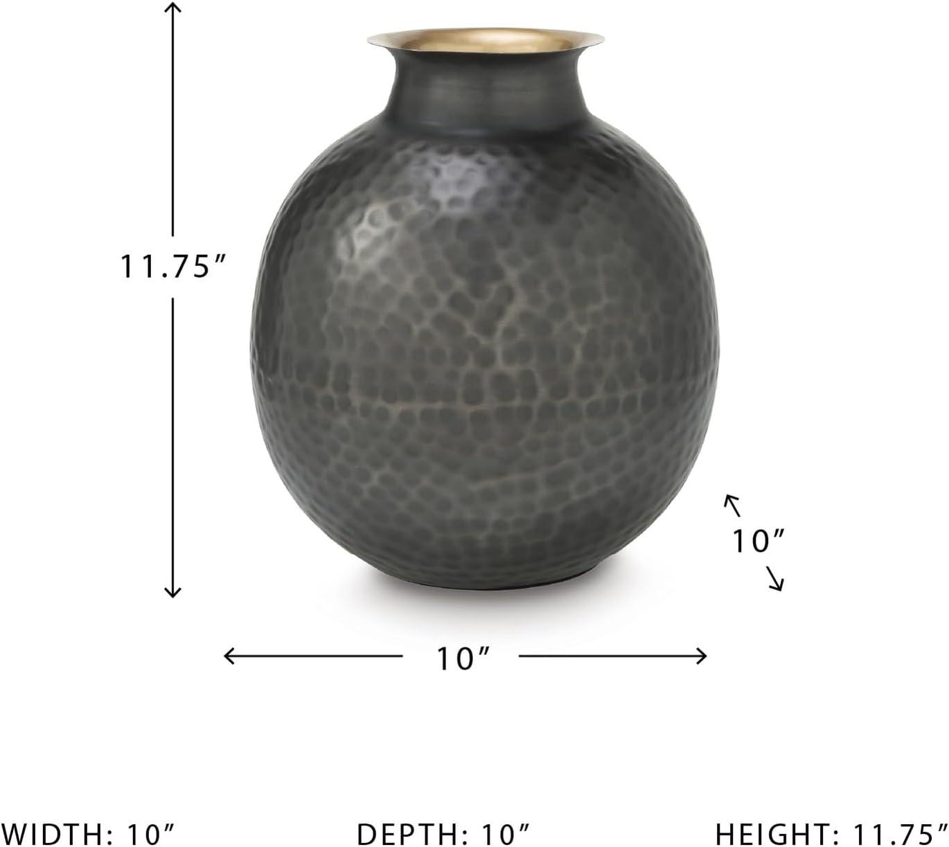 imageSignature Design by Ashley Woody Contemporary Vase with Hammered Detail Gray ampamp GoldGray  Gold