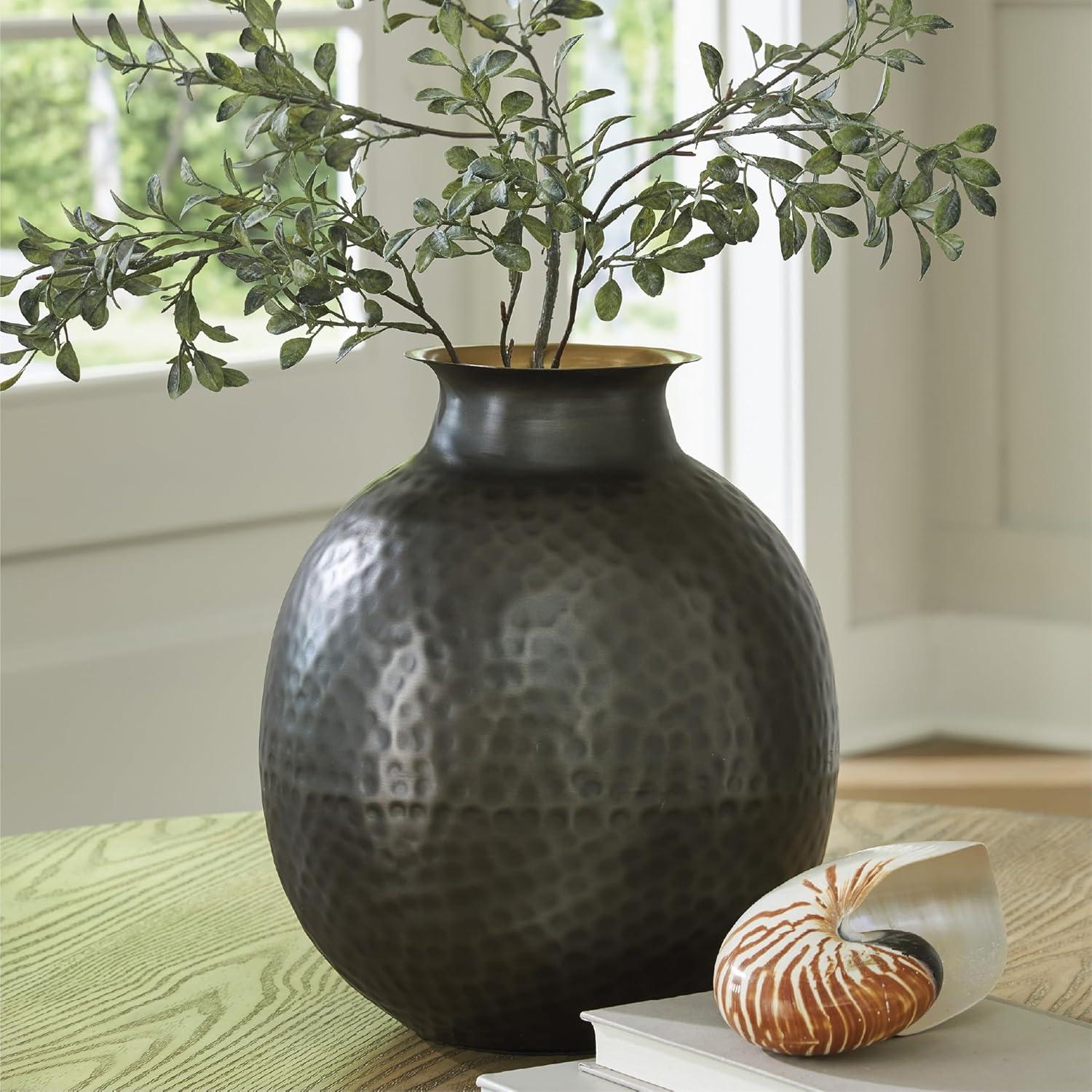 imageSignature Design by Ashley Woody Contemporary Vase with Hammered Detail Gray ampamp GoldGray  Gold