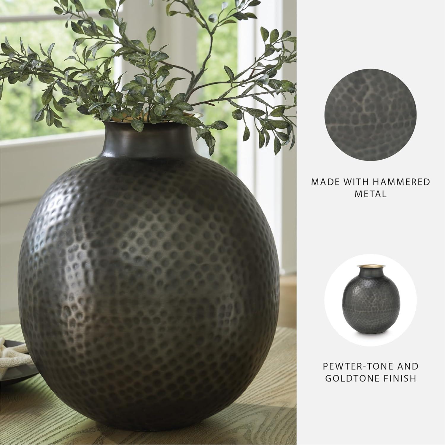 imageSignature Design by Ashley Woody Contemporary Vase with Hammered Detail Gray ampamp GoldGray  Gold