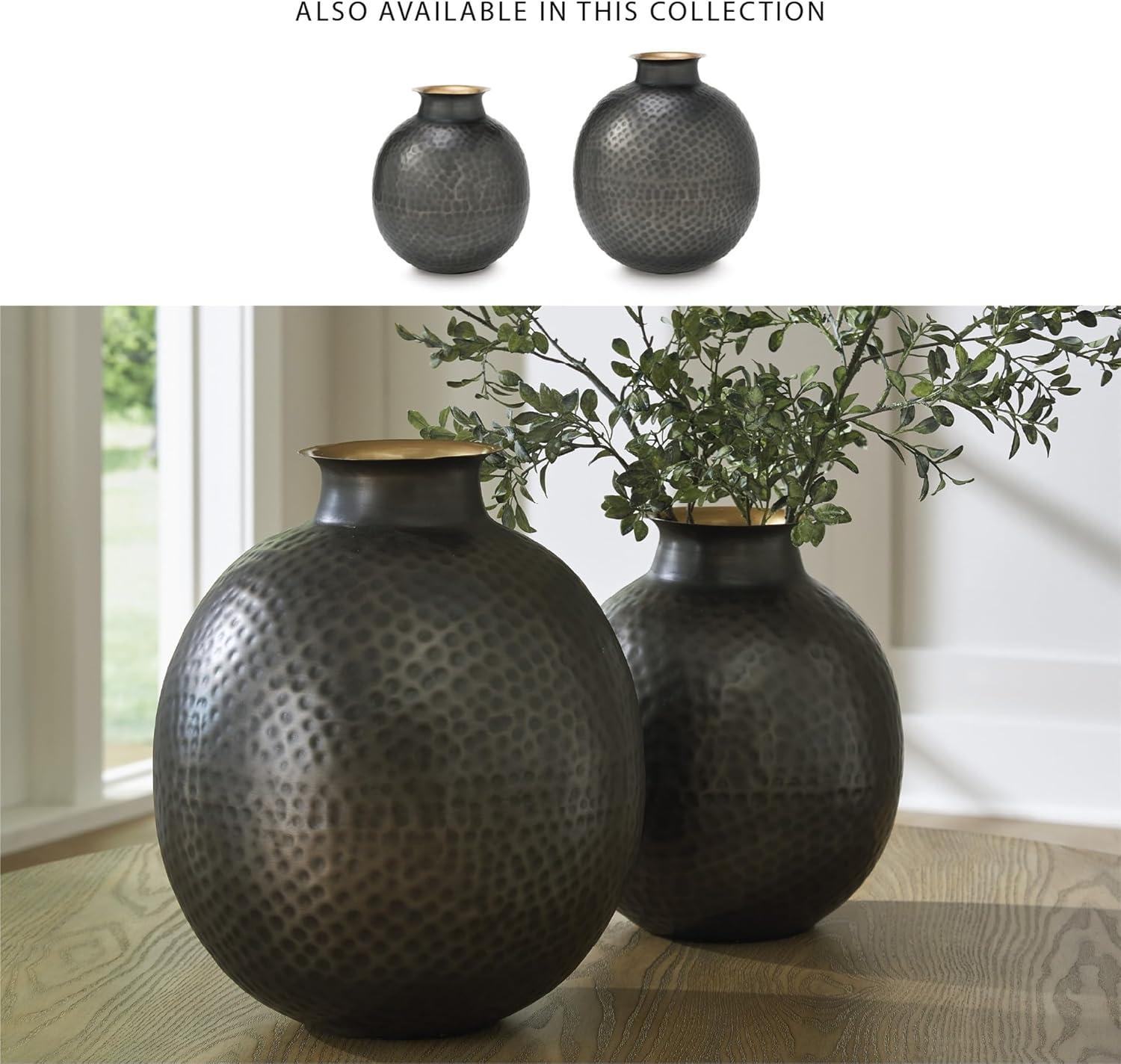 imageSignature Design by Ashley Woody Contemporary Vase with Hammered Detail Gray ampamp GoldGray  Gold