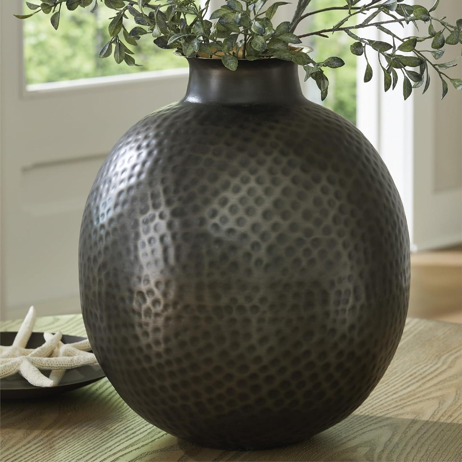 imageSignature Design by Ashley Woody Contemporary Vase with Hammered Detail Gray ampamp GoldGray  Gold