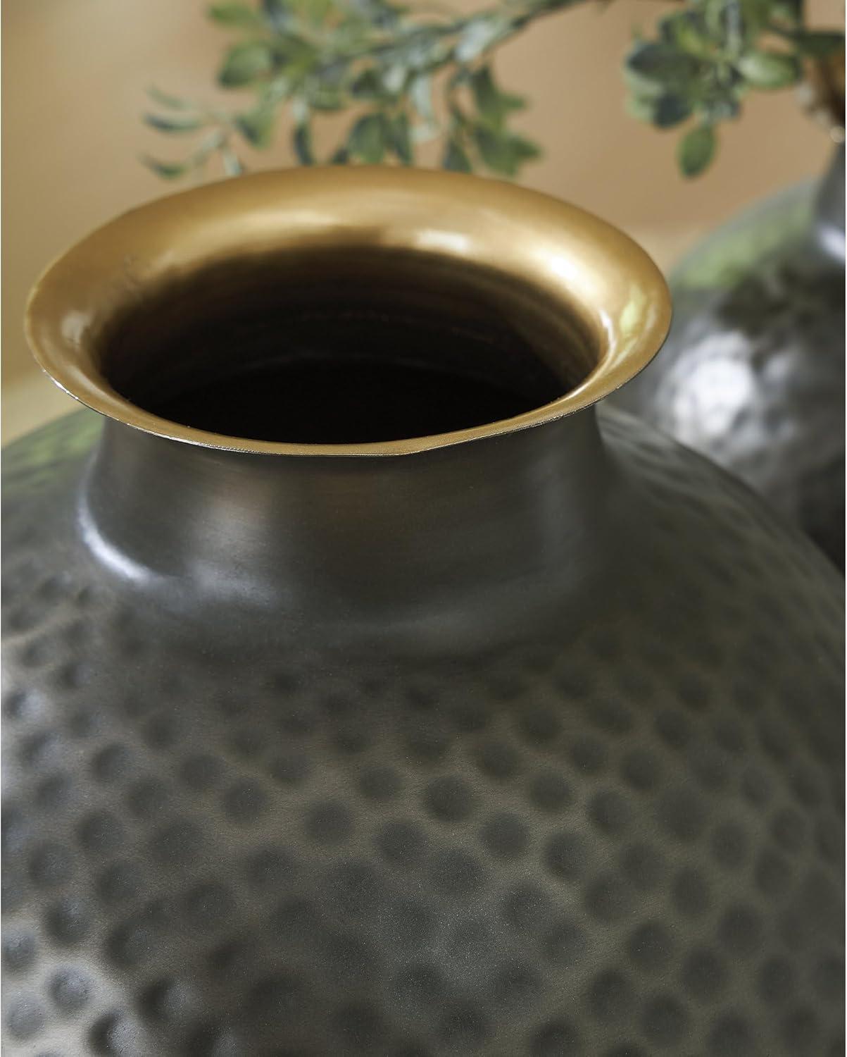 imageSignature Design by Ashley Woody Contemporary Vase with Hammered Detail Gray ampamp GoldGray  Gold