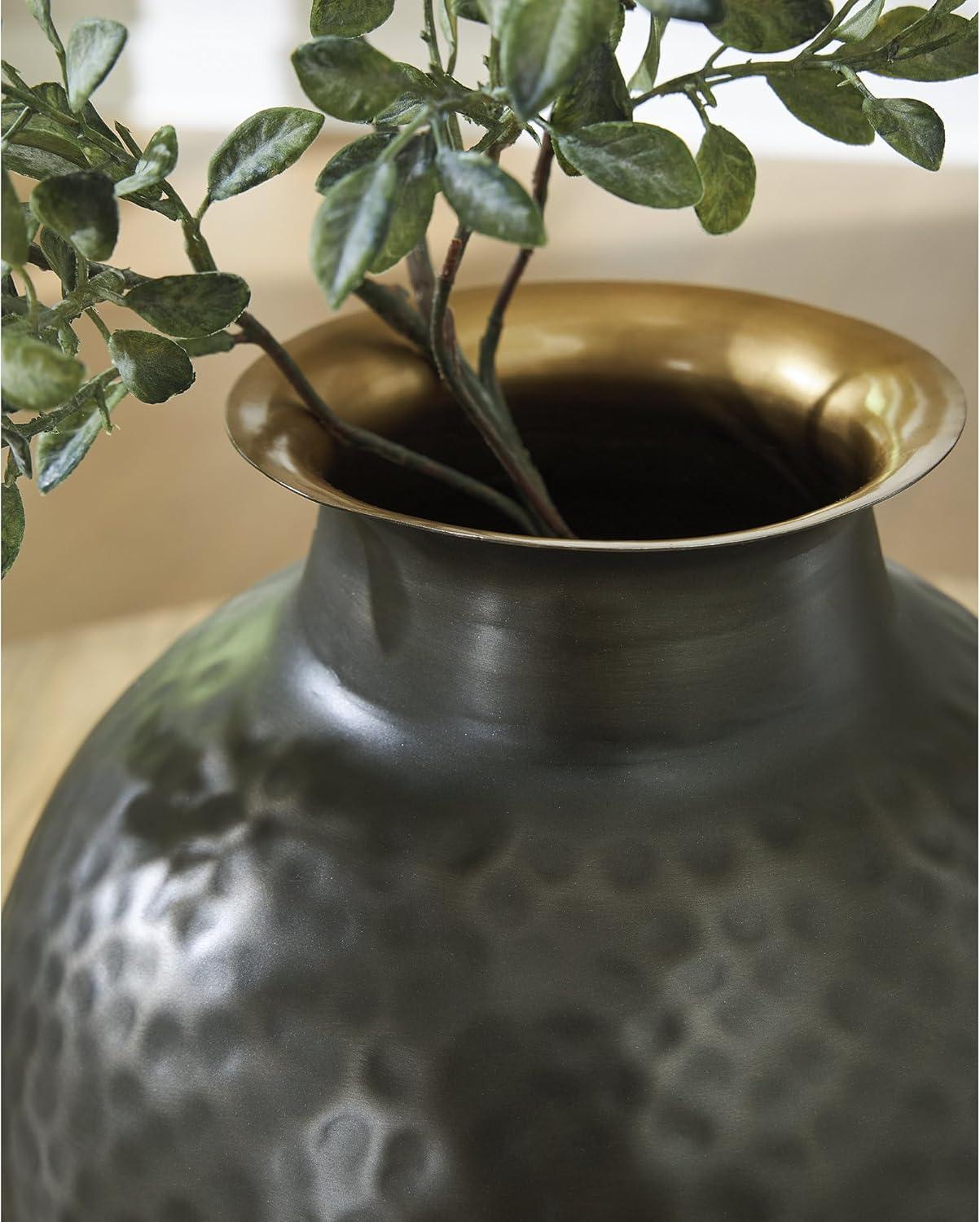 imageSignature Design by Ashley Woody Contemporary Vase with Hammered Detail Gray ampamp GoldGray  Gold