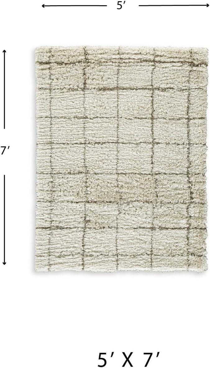 imageSignature Design by Ashley Wrenlow Casual Indoor Stain Resistant Geometric 5 x 7 Shag Rug Gray ampamp WhiteBeige  Brown