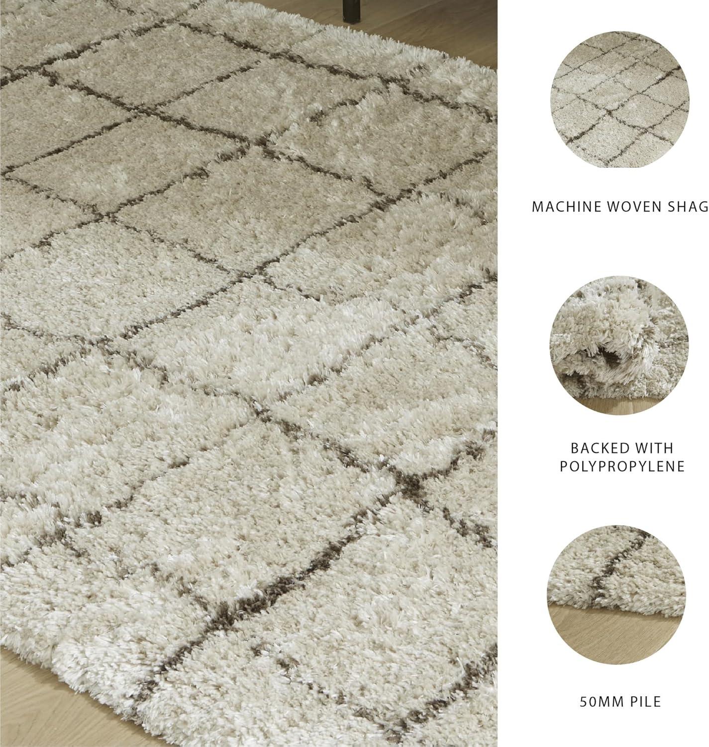 imageSignature Design by Ashley Wrenlow Casual Indoor Stain Resistant Geometric 5 x 7 Shag Rug Gray ampamp WhiteBeige  Brown