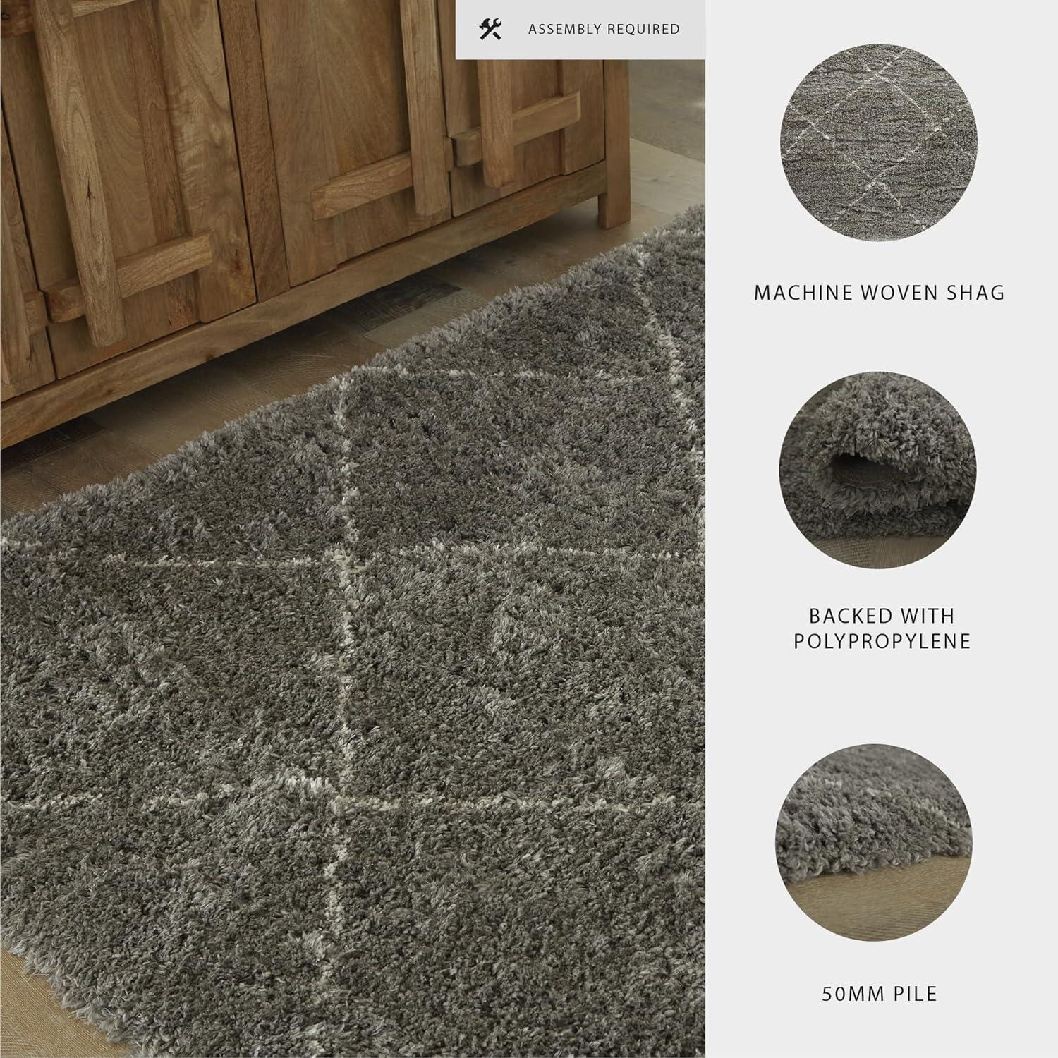 imageSignature Design by Ashley Wrenlow Casual Indoor Stain Resistant Geometric 5 x 7 Shag Rug Gray ampamp WhiteGray  White