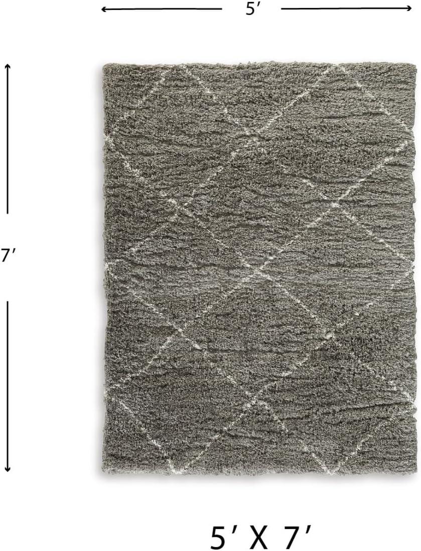 imageSignature Design by Ashley Wrenlow Casual Indoor Stain Resistant Geometric 5 x 7 Shag Rug Gray ampamp WhiteGray  White