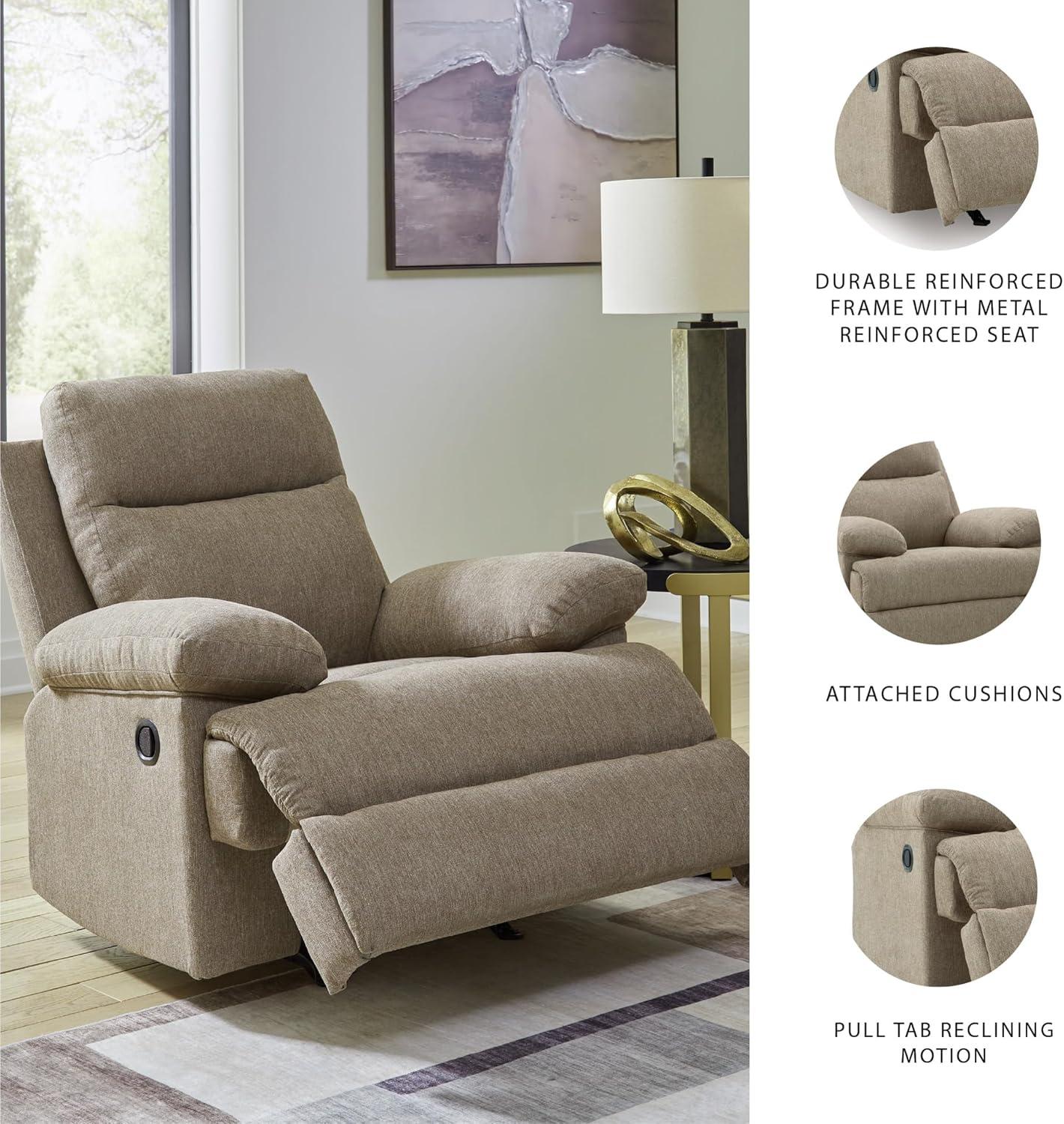 imageSignature Design by Ashley Yarrow Lane Classic Manual Rocker Recliner with PillowTop Arms Light BrownMocha