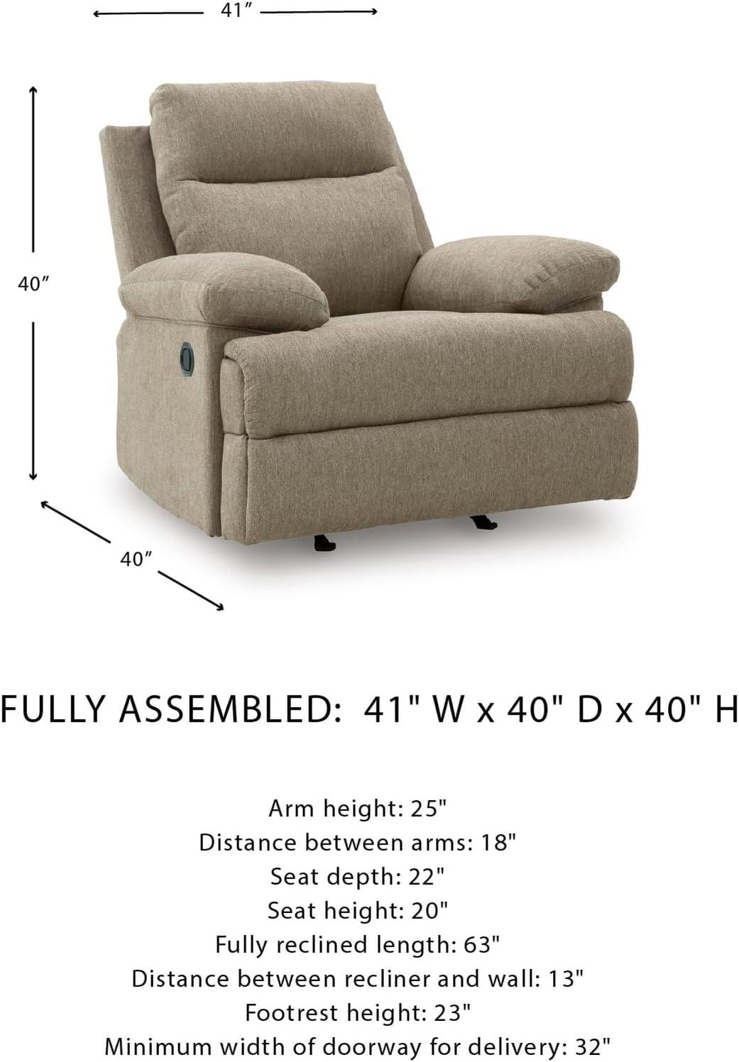 imageSignature Design by Ashley Yarrow Lane Classic Manual Rocker Recliner with PillowTop Arms Light BrownMocha