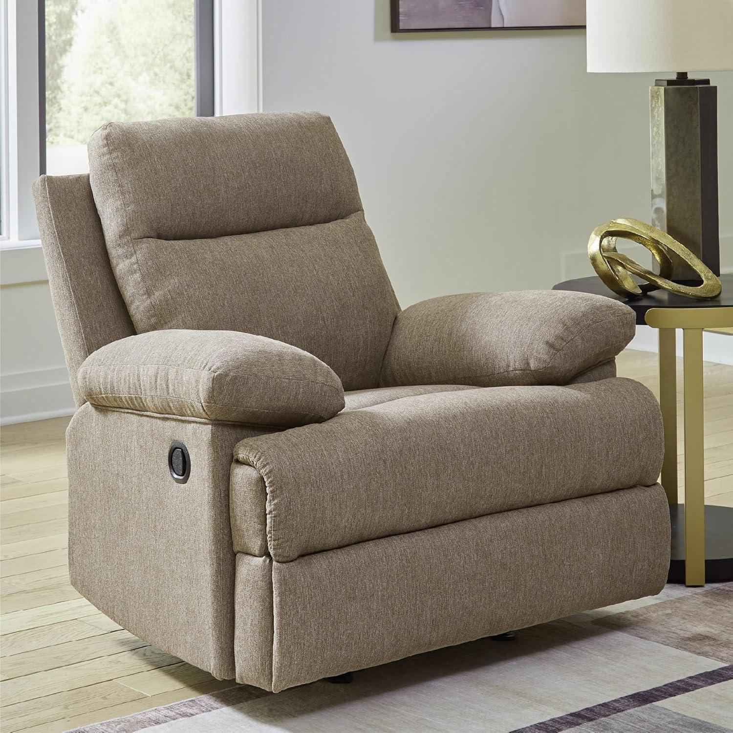 imageSignature Design by Ashley Yarrow Lane Classic Manual Rocker Recliner with PillowTop Arms Light BrownMocha