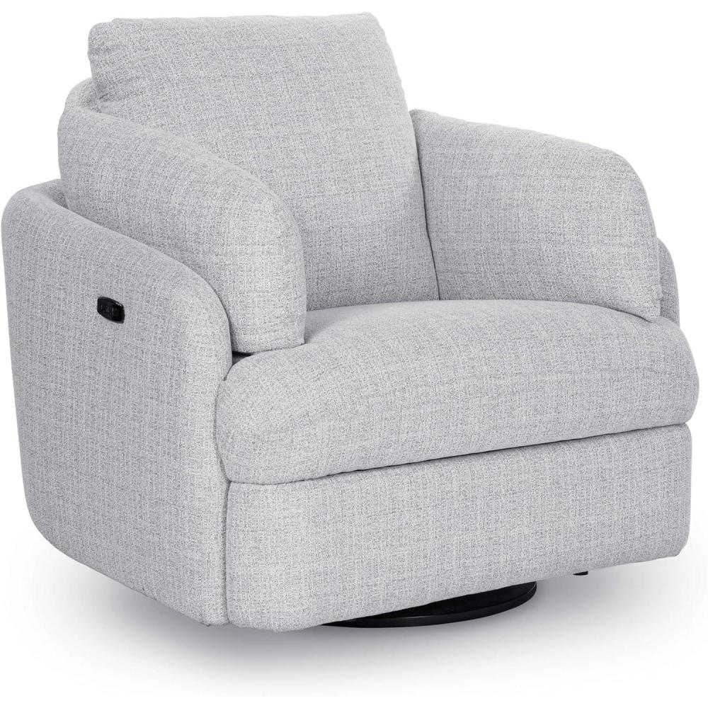 imageSignature Design by Ashley Alainmont NextGen Nuvella Contemporary Stain Resistant Swivel Power Recliner with USB Ports and Hidden Storage GrayLight Gray
