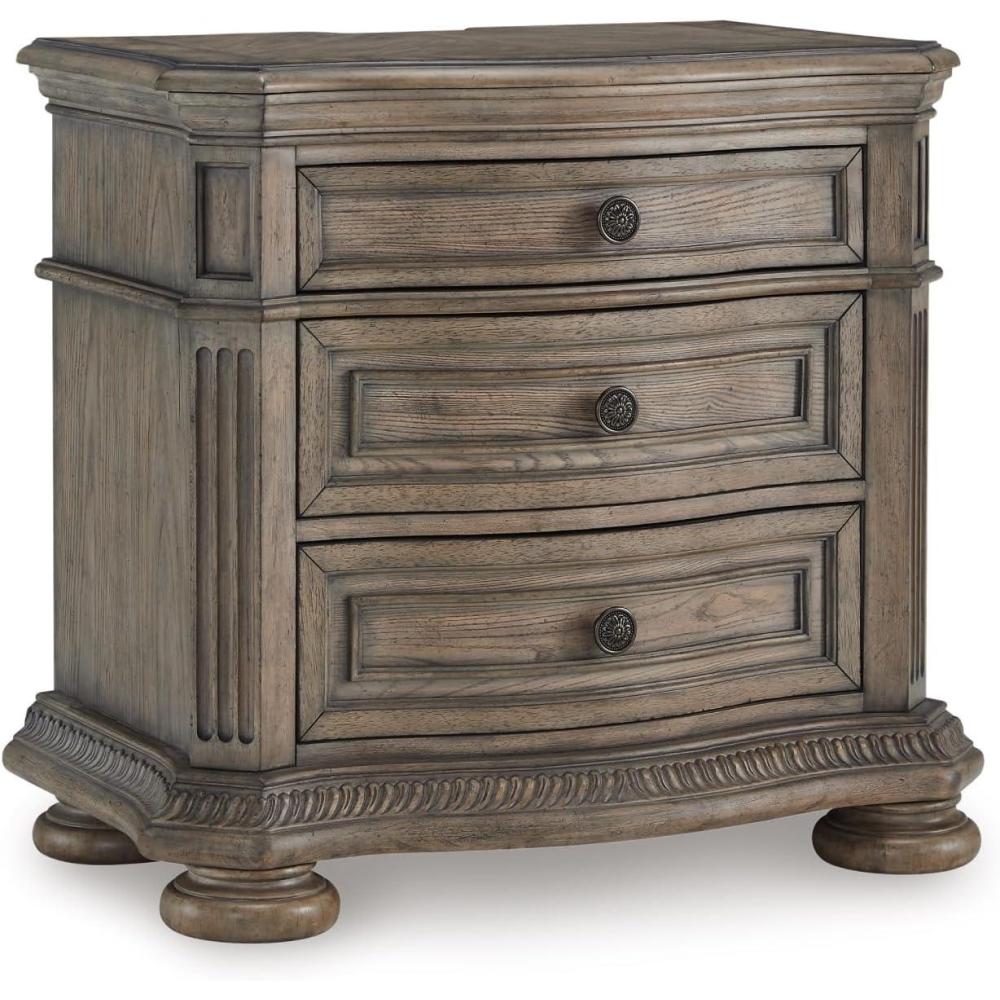 imageSignature Design by Ashley Ardenfield Classic 3Drawer Nightstand with USB Ports Light BrownNight Stand