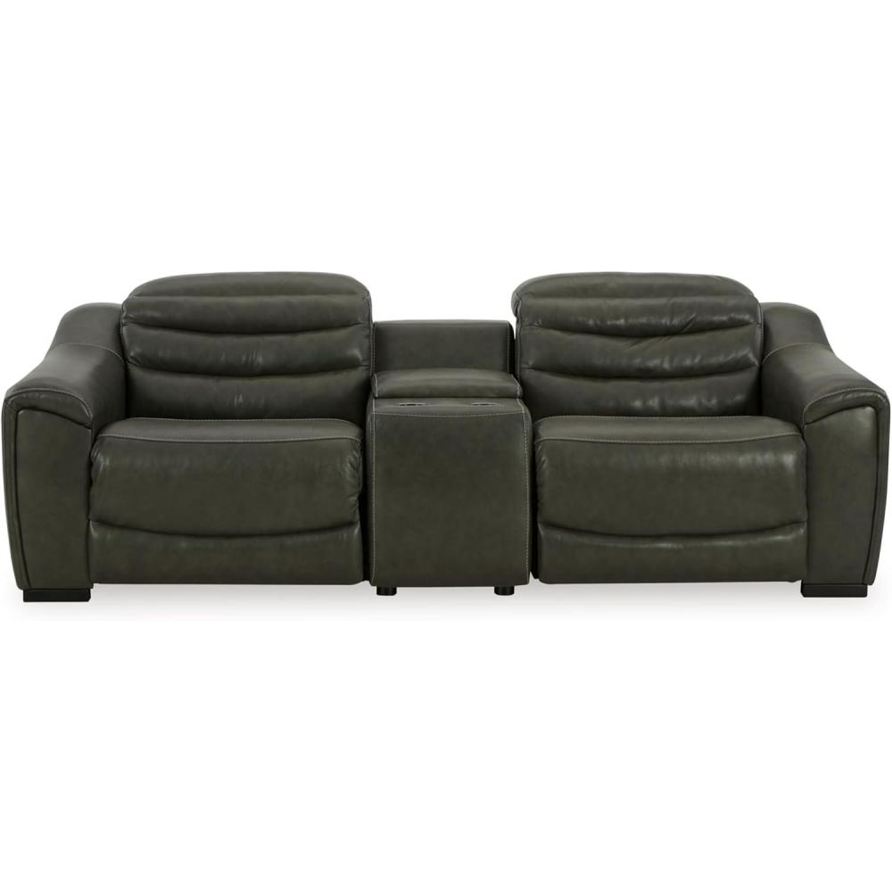 imageSignature Design by Ashley Center Line Casual Power Recliner with Adjustable Headrest Dark Gray3Piece Power Reclining Loveseat with Console