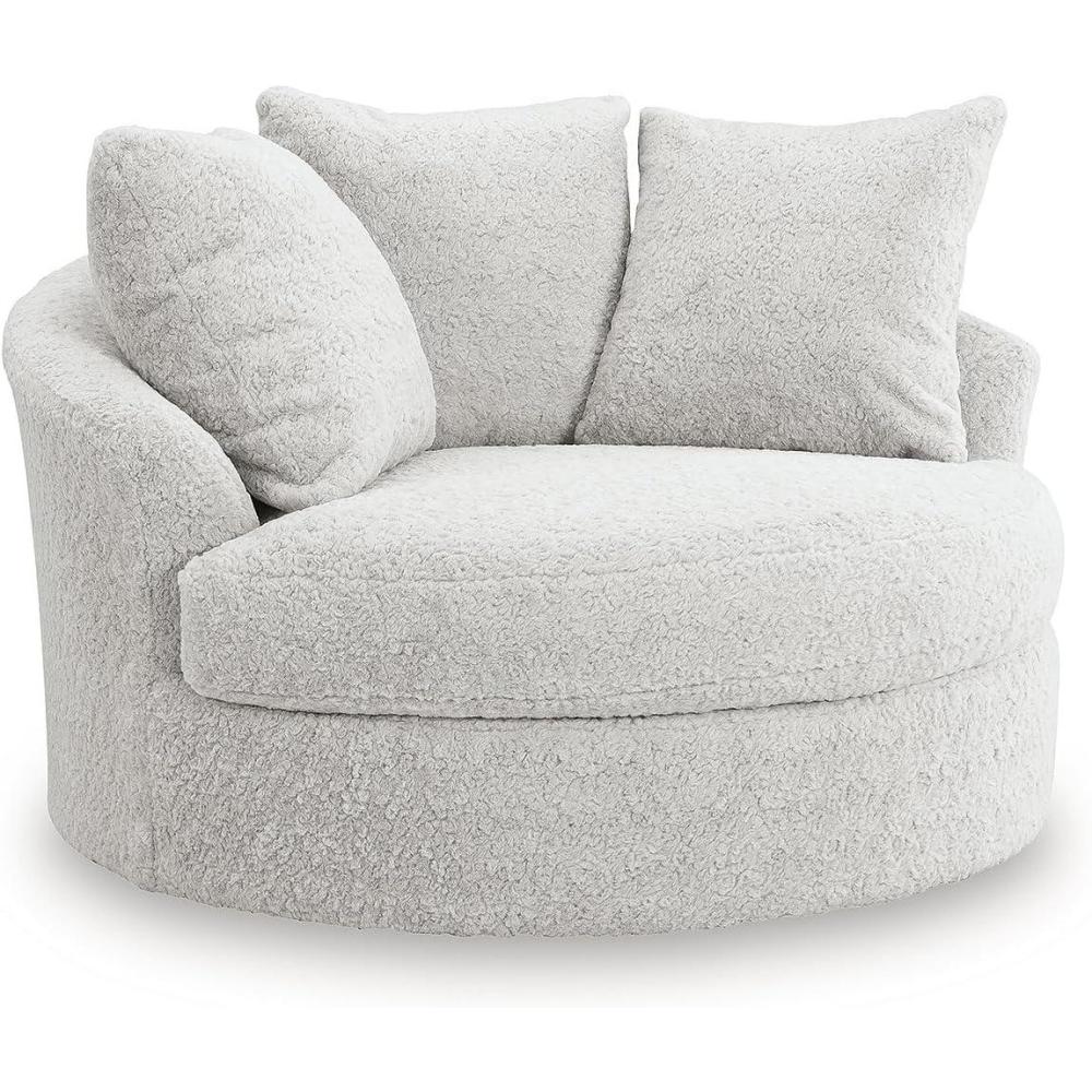 imageSignature Design by Ashley Cuddlesome Contemporary Oversized Swivel Accent Chair with Loose Seat Cushion and Reversible Back Cushion White