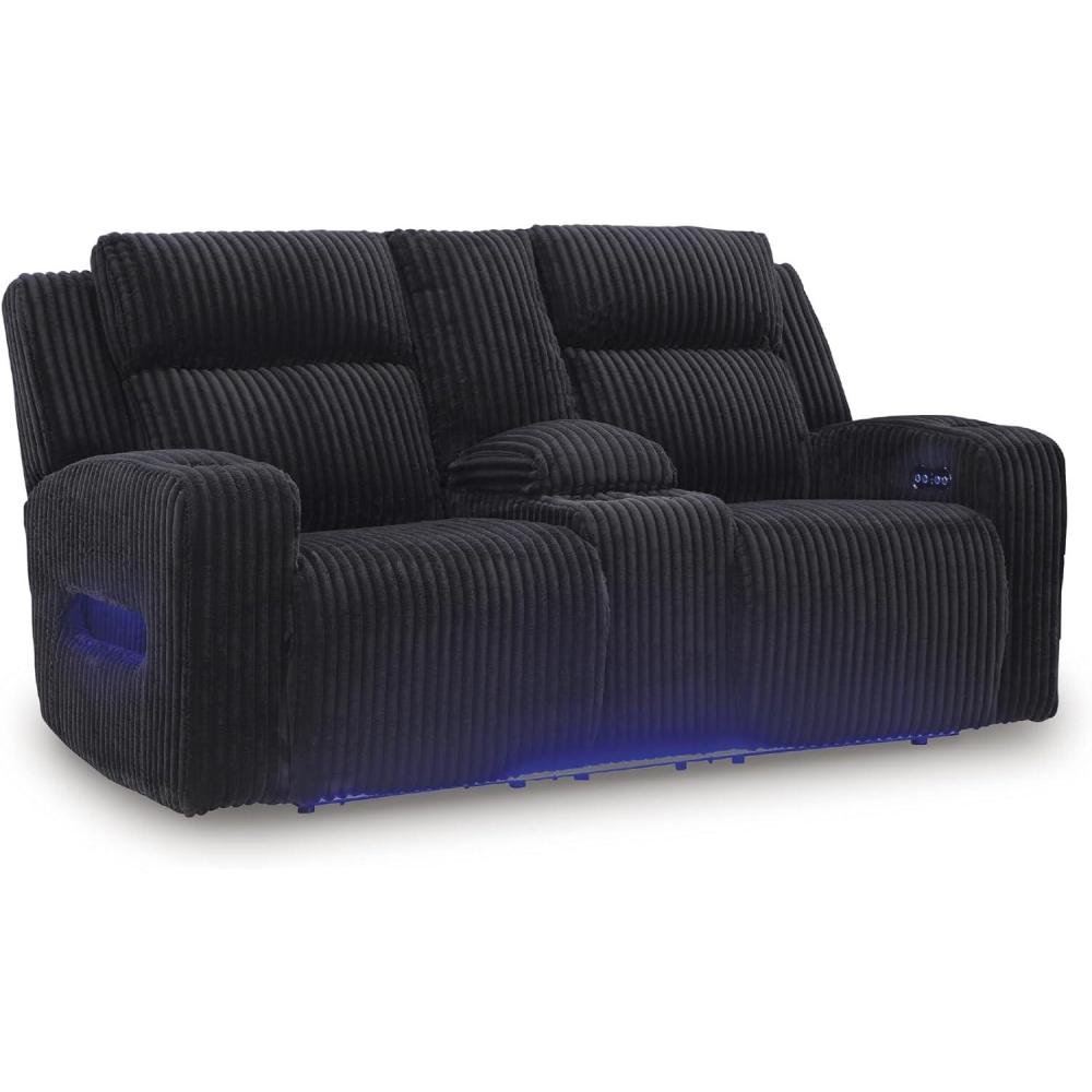 imageSignature Design by Ashley Healy Pier Modern Power Reclining Sofa with Adjustable Headrest and Storage Dark BrownBlack